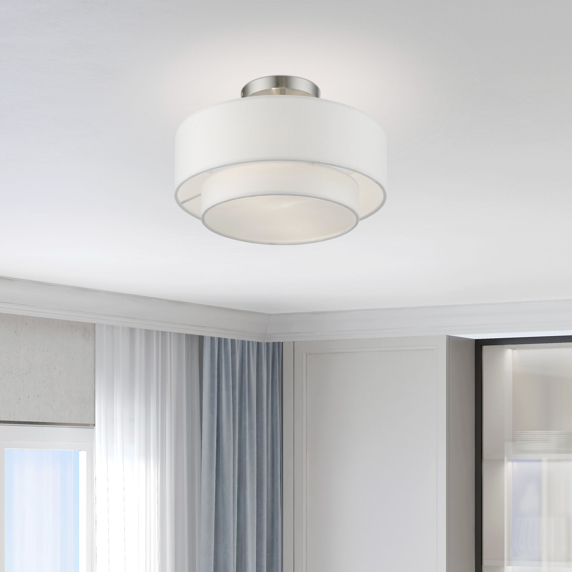 Meridian 2 Light 12 inch Brushed Nickel Semi-Flush Ceiling Light