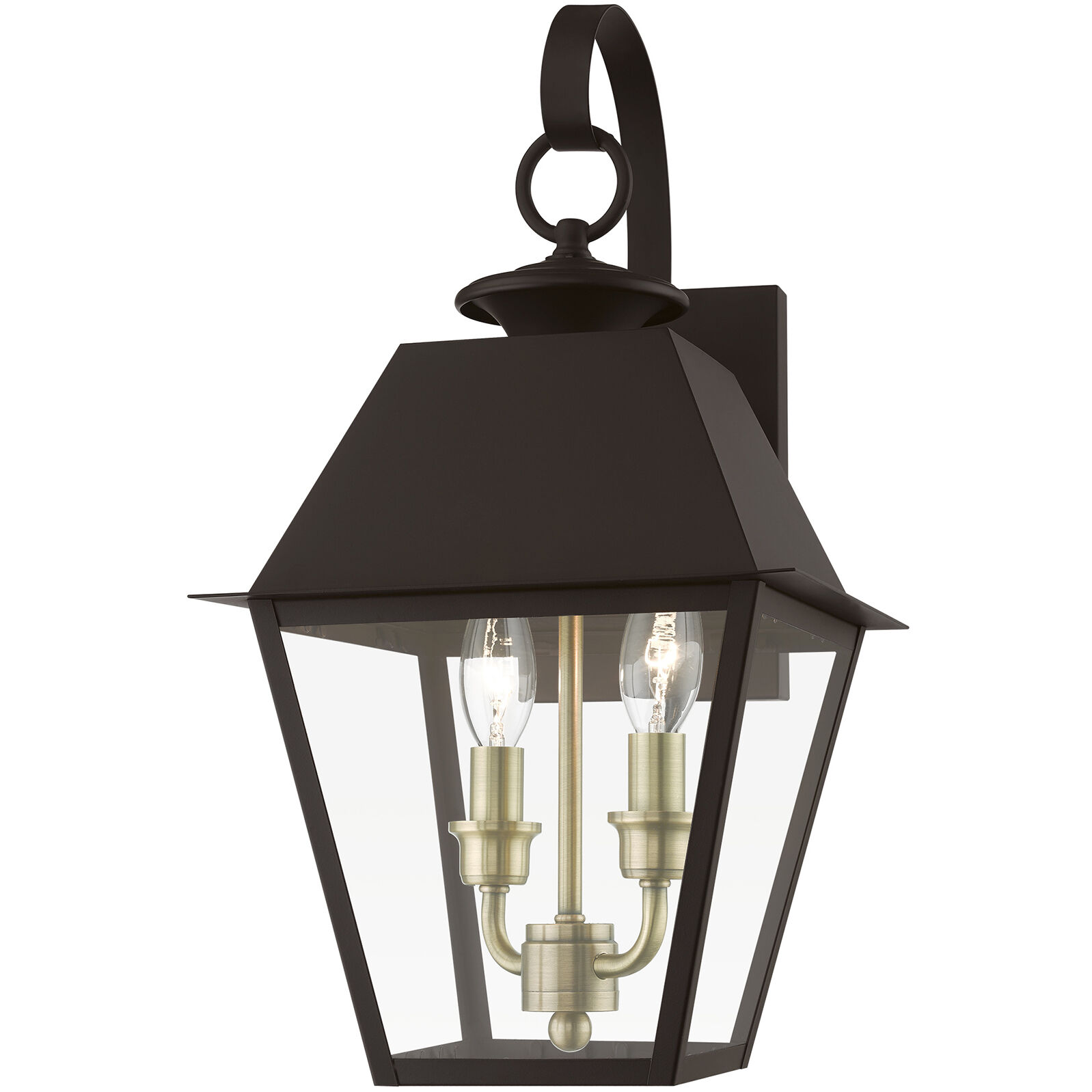 Wentworth 2 Light 17 inch Bronze with Antique Brass Finish Cluster Outdoor Wall Lantern, Medium