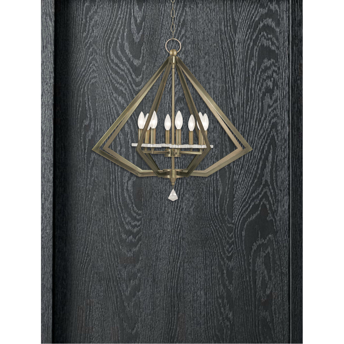 Diamond 8 Light 28 inch Antique Brass Chandelier Ceiling Light