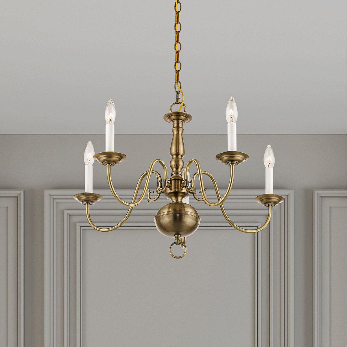 Williamsburgh 5 Light 24 inch Antique Brass Chandelier Ceiling Light