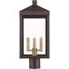Nyack 3 Light 19.5 inch Bronze with Antique Brass Cluser Outdoor Post Top Lantern