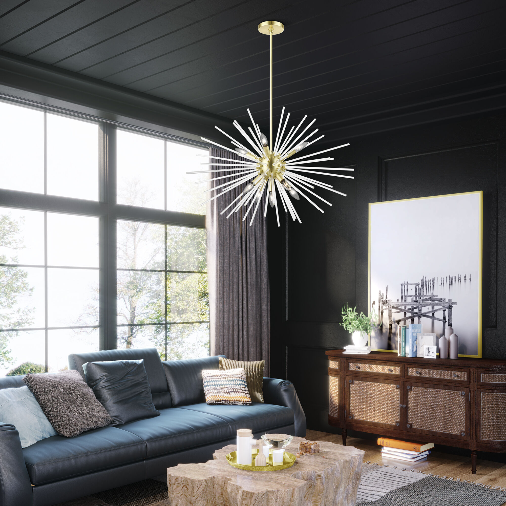Utopia 9 Light 32 inch Satin Brass Pendant Chandelier Ceiling Light, Large