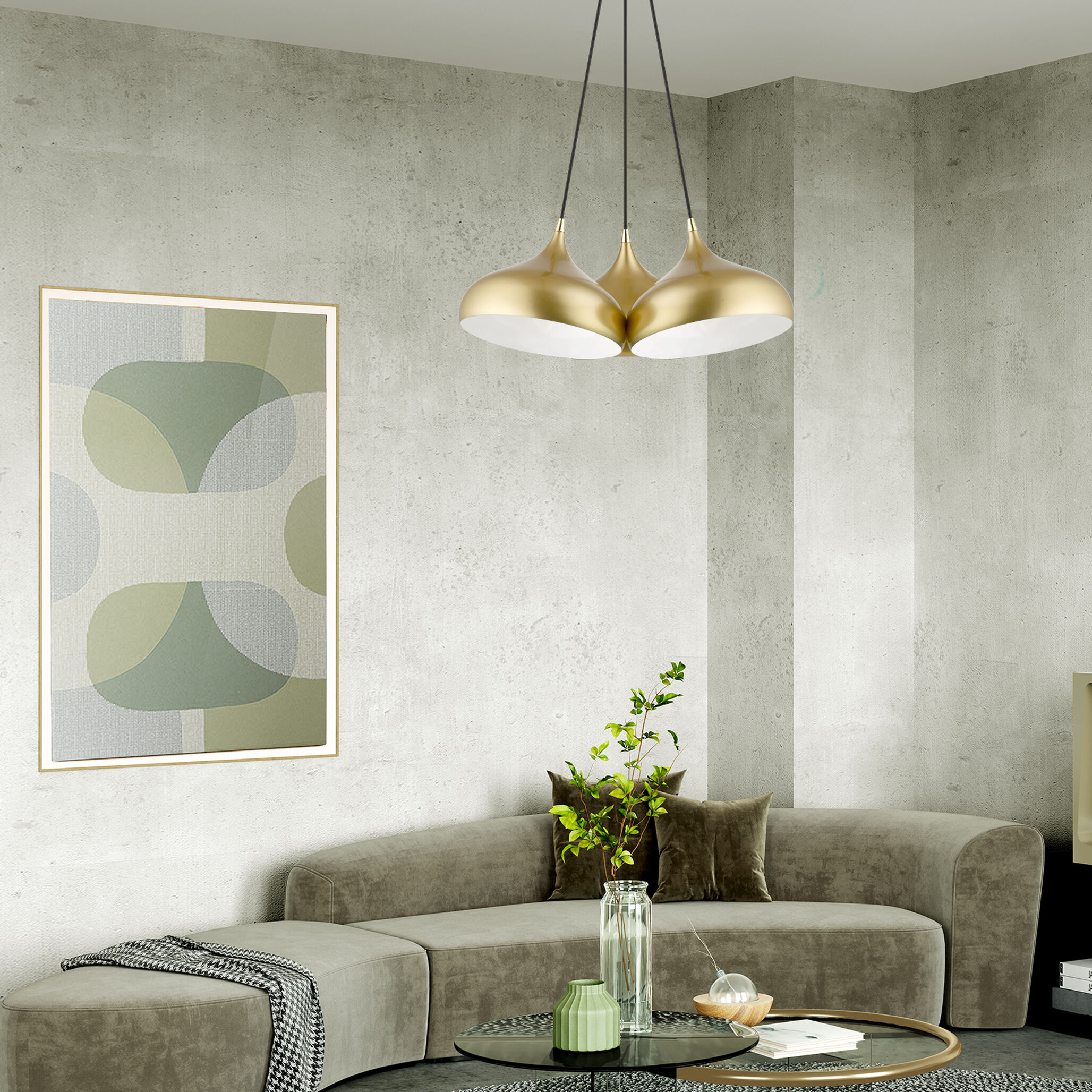 Amador 3 Light 25 inch Soft Gold with Polished Brass Accents Cluster Pendant Ceiling Light