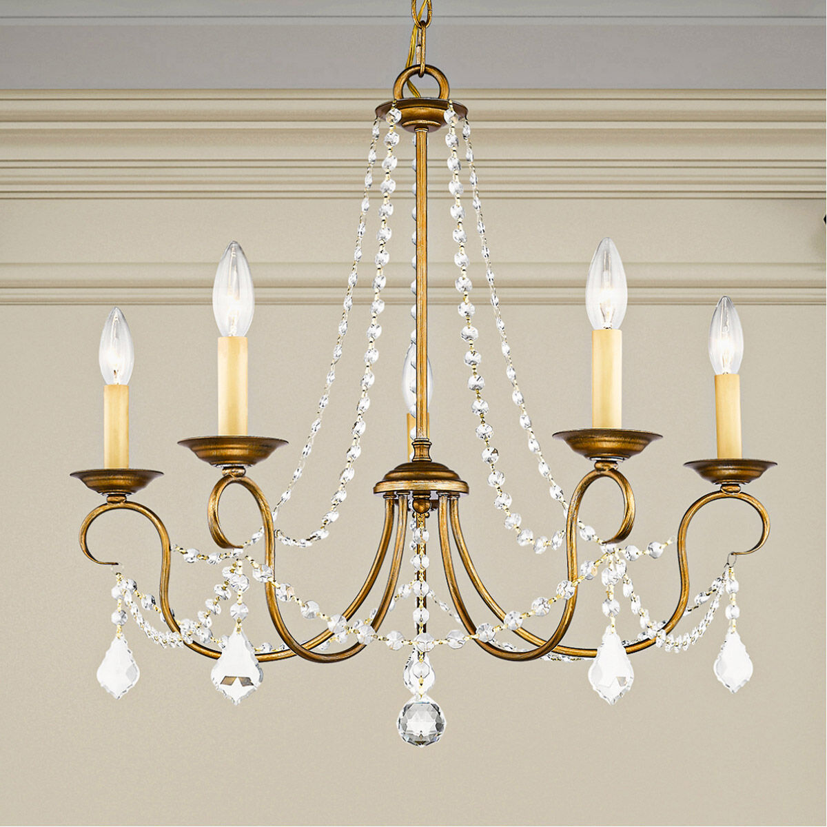 Pennington 5 Light 25 inch Antique Gold Leaf Chandelier Ceiling Light