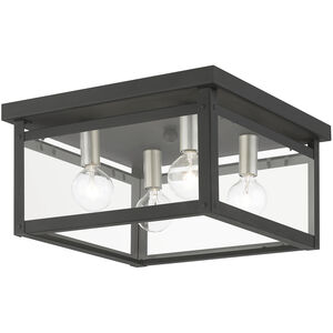 Milford 4 Light 11 inch Black with Brushed Nickel Finish Candles Flush Mount Ceiling Light, Square