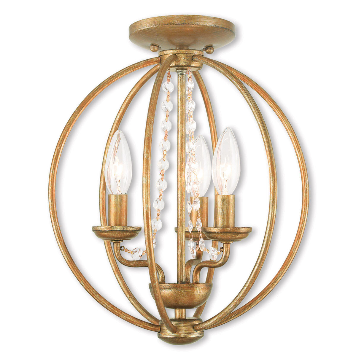 Arabella 3 Light 12 inch Antique Gold Leaf Convertible Mini Chandelier/Ceiling Mount Ceiling Light