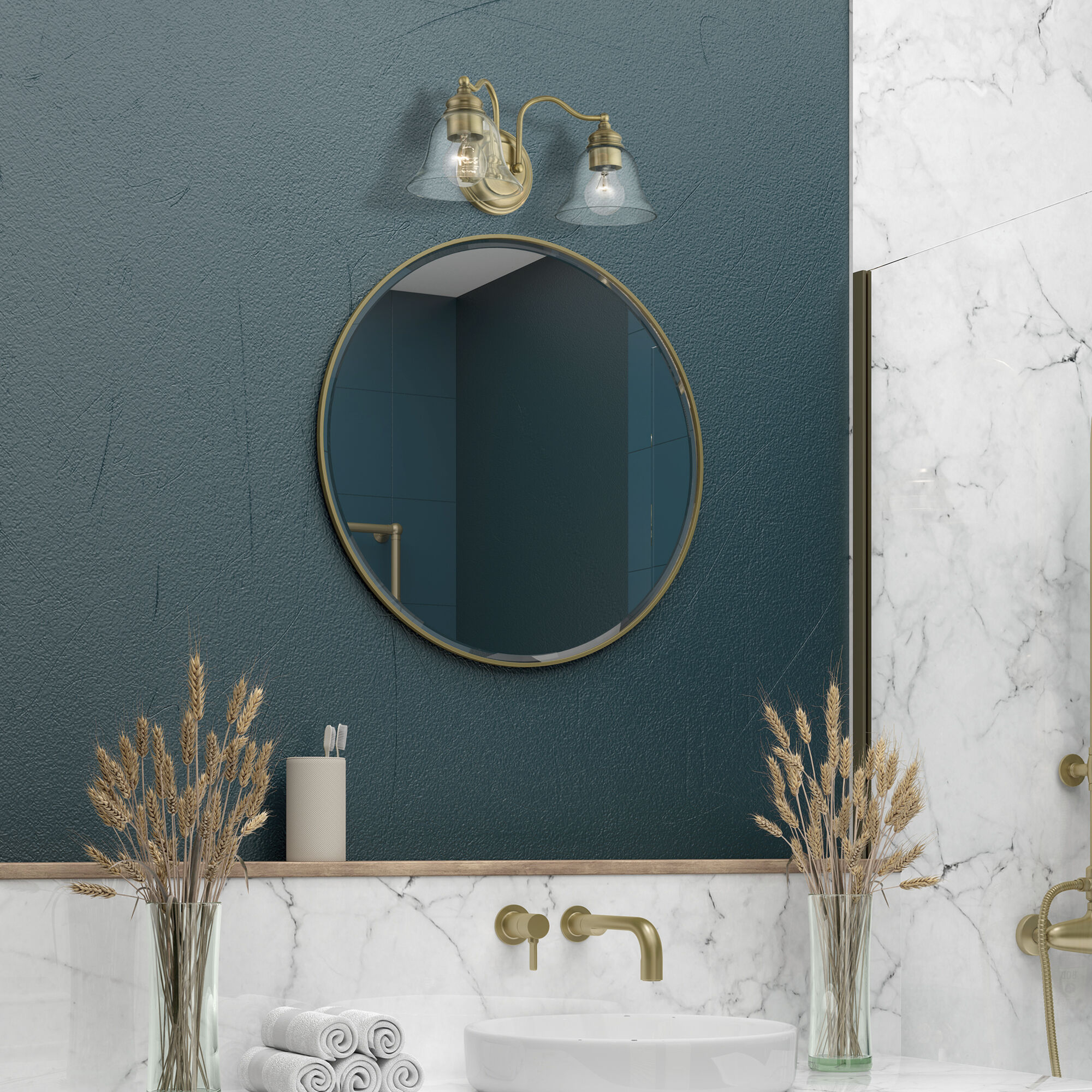 Moreland 2 Light 15 inch Antique Brass Vanity Sconce Wall Light