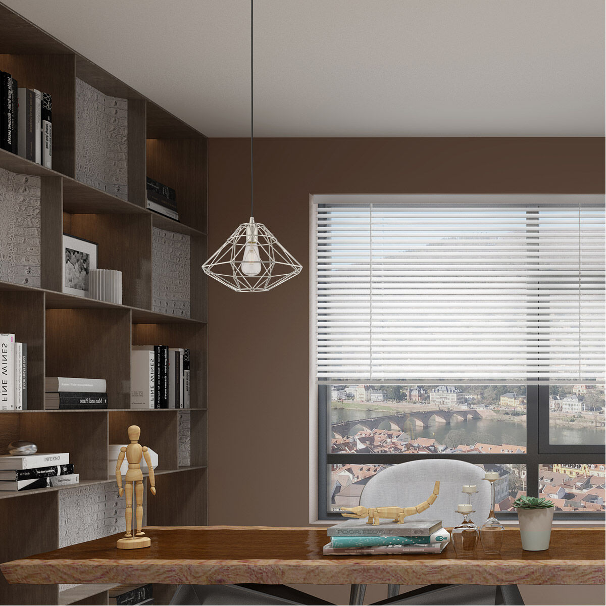 Geometric 1 Light 13.5 inch Brushed Nickel Mini Pendant Ceiling Light