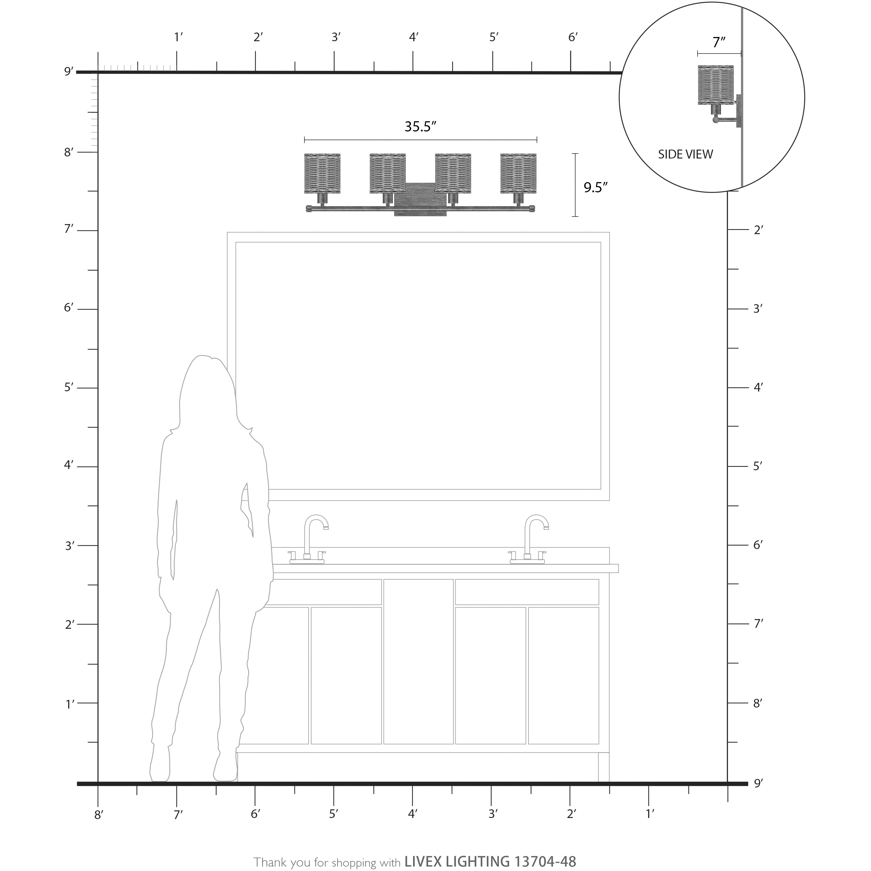 Weavington 4 Light 35.5 inch Antique Gold Leaf Vanity Wall Sconce Wall Light