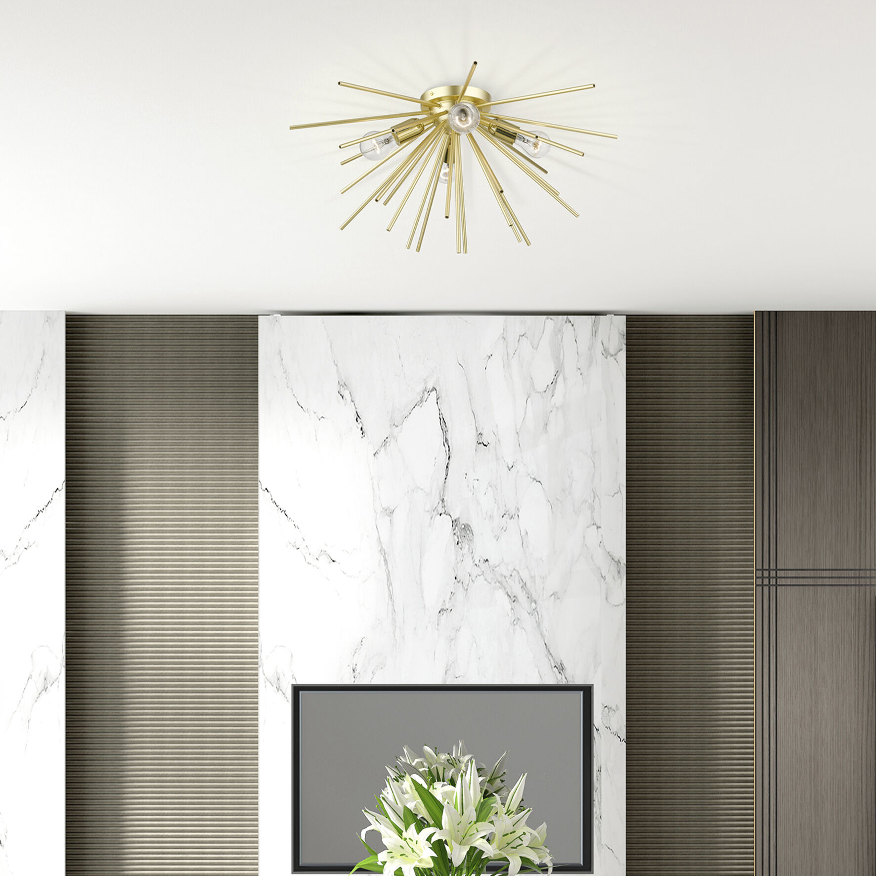 Tribeca 4 Light 25 inch Soft Gold with Polished Brass Accents Flush Mount Ceiling Light, Large