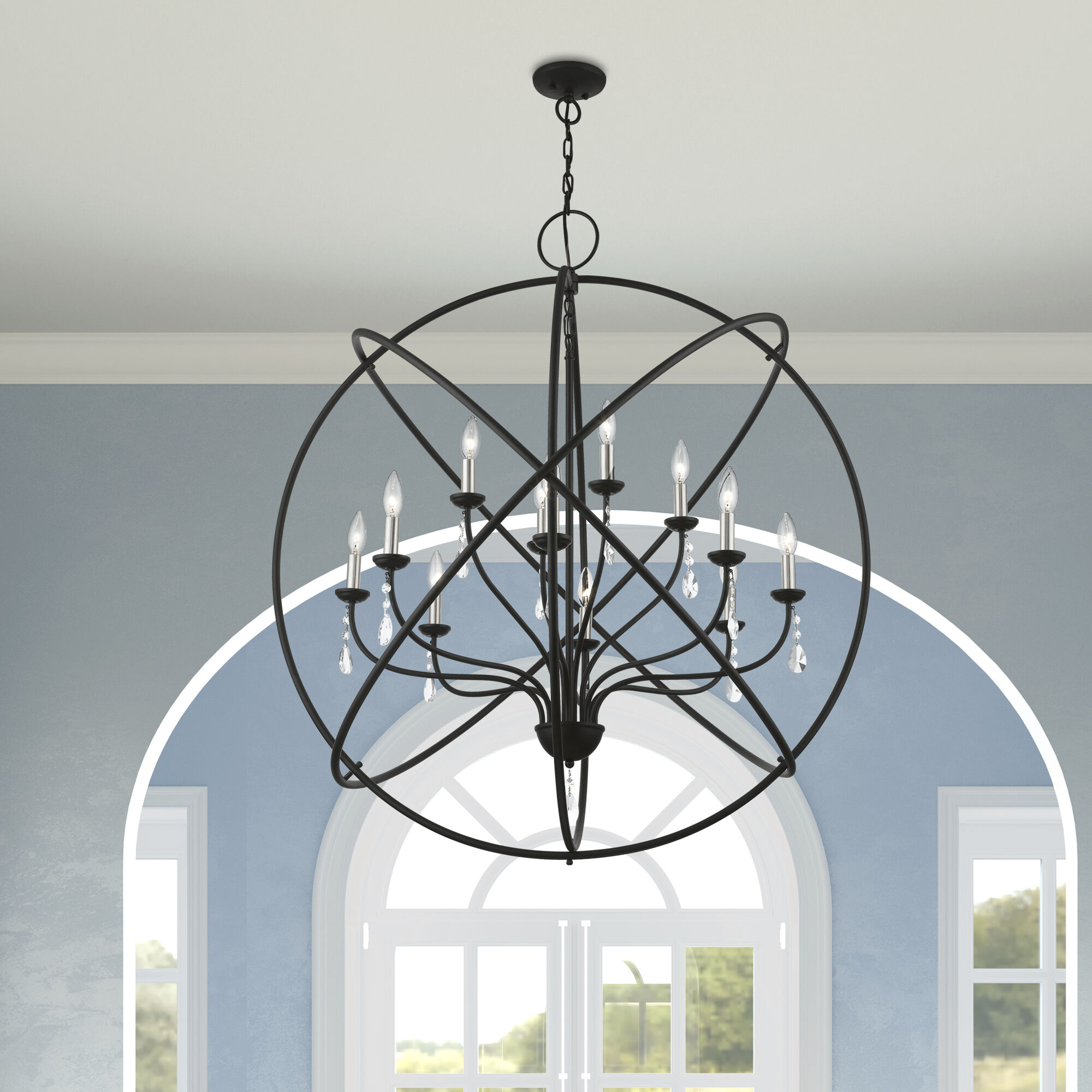 Aria 12 Light 40 inch Black with Brushed Nickel Finish Candles Grande Foyer Chandelier Ceiling Light