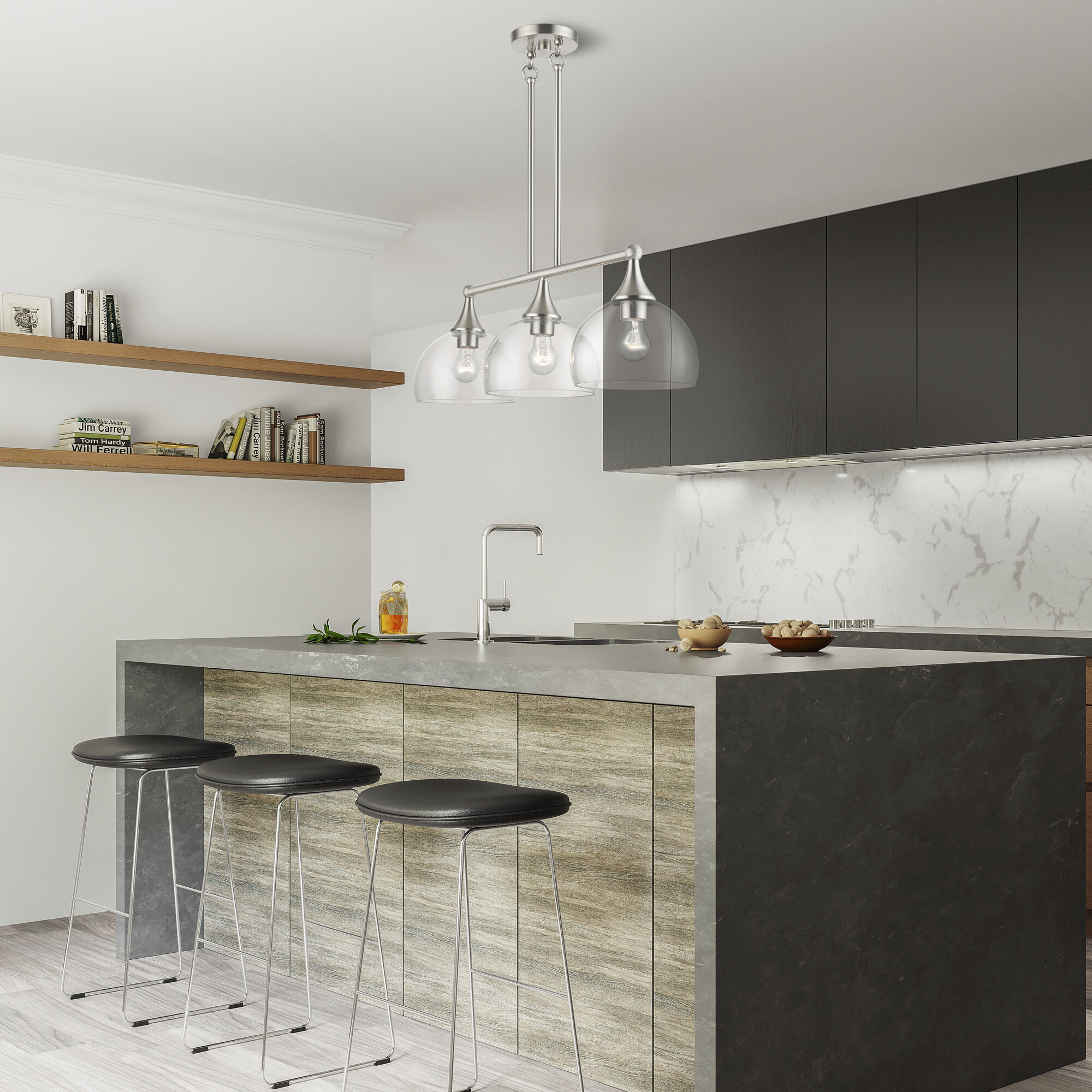 Glendon 3 Light 30 inch Brushed Nickel Linear Chandelier Ceiling Light