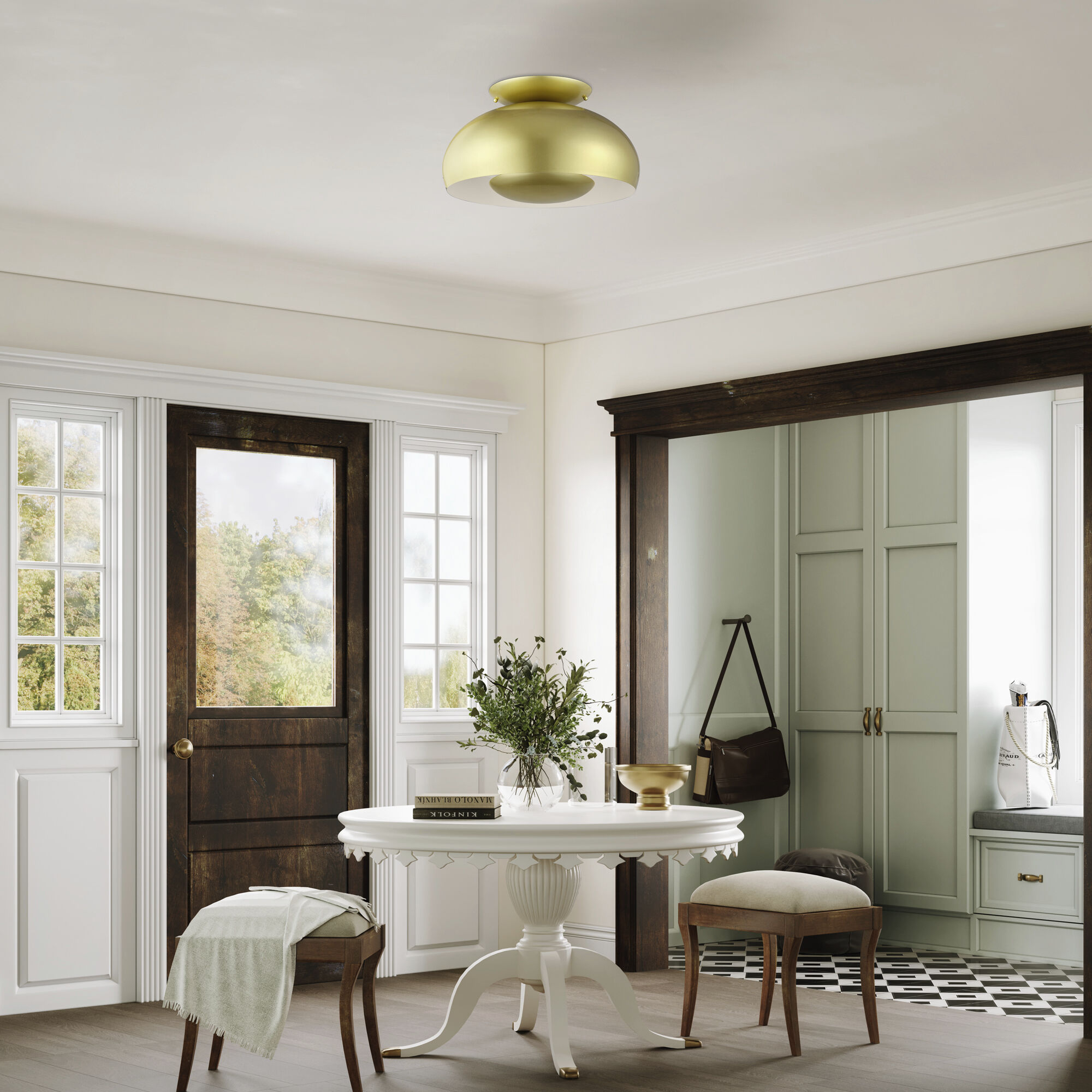 Domma 3 Light 17 inch Soft Gold Semi Flush Mount Ceiling Light, Large