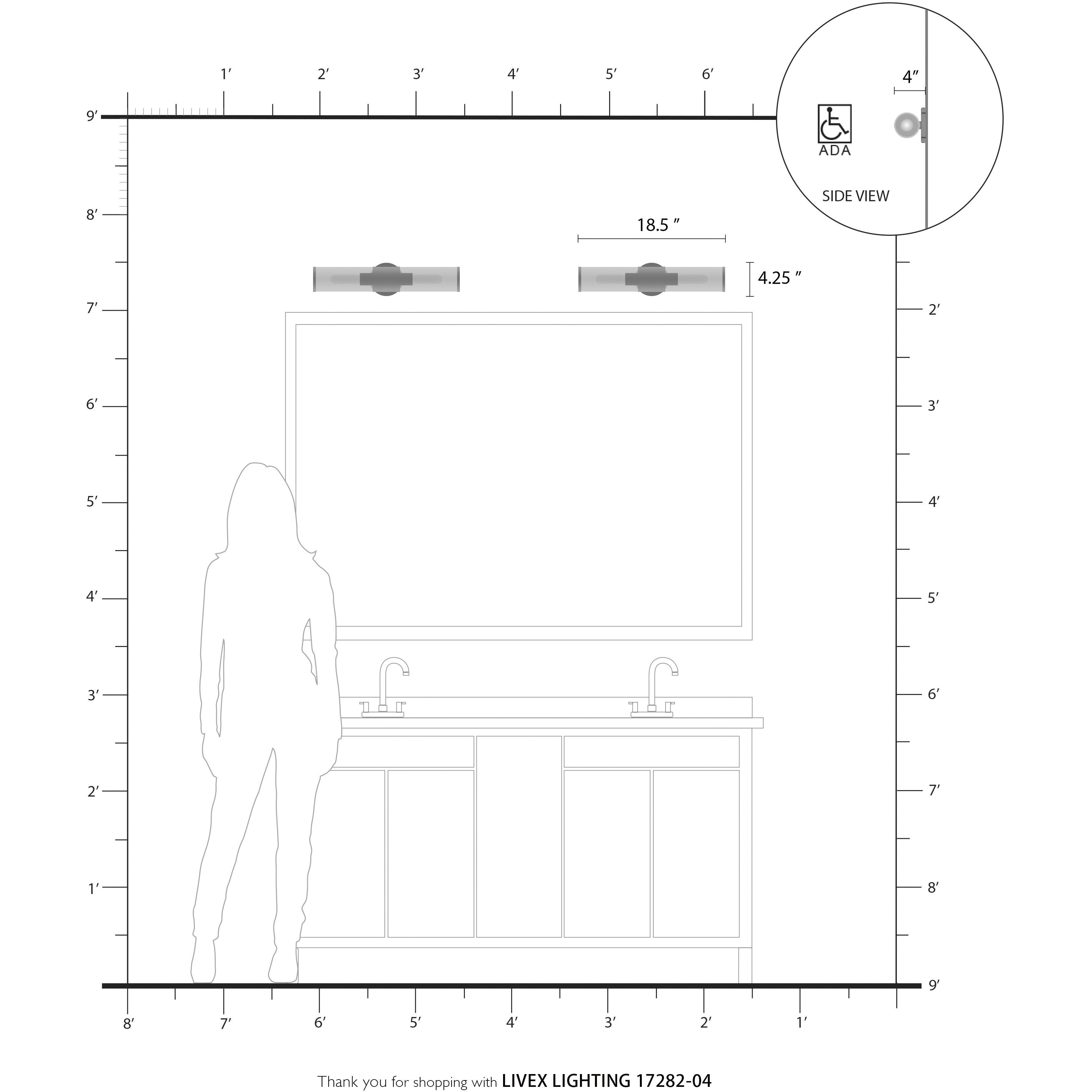 Banca 2 Light 4 inch Black with Brushed Nickel Accent ADA Vanity Sconce Wall Light