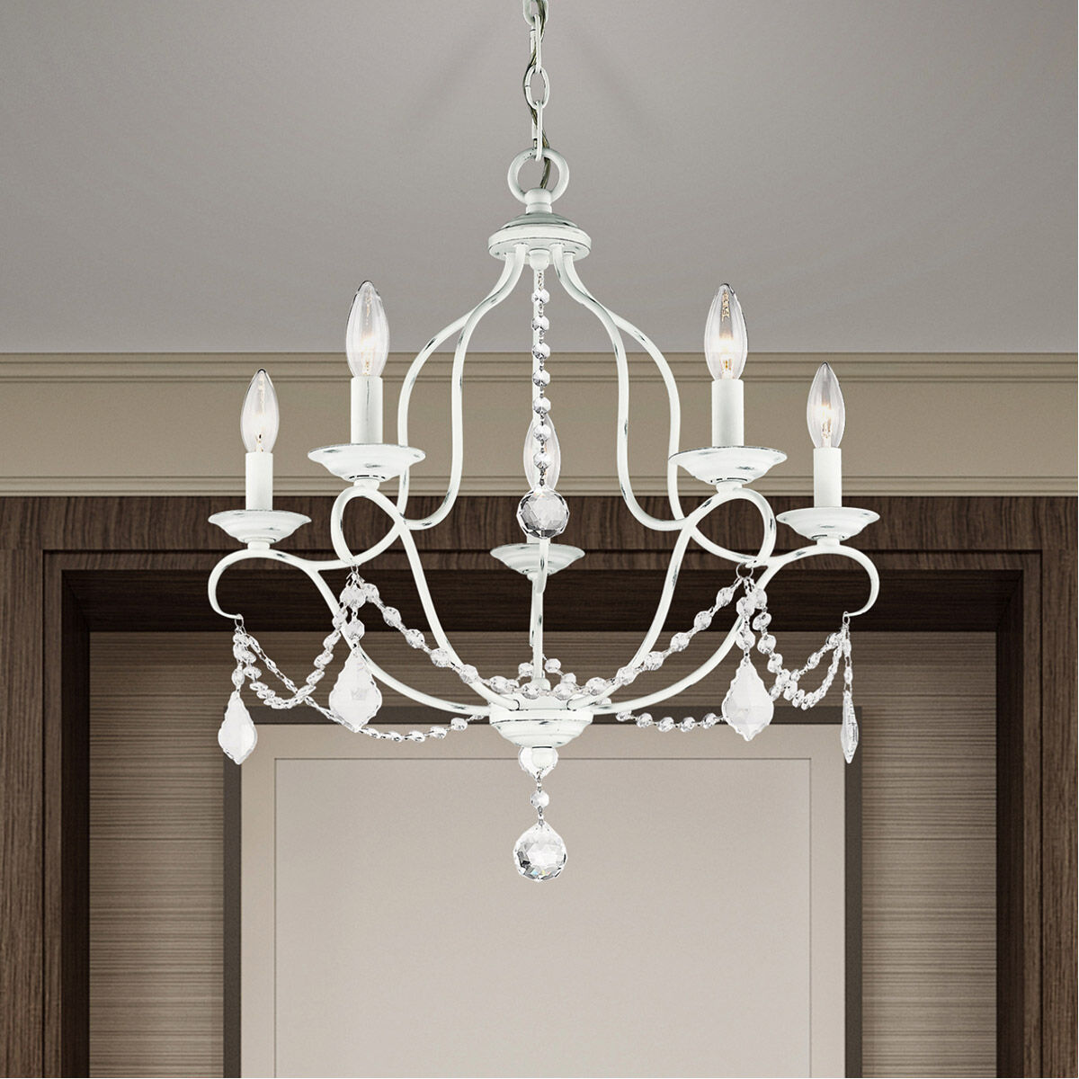 Chesterfield 5 Light 22 inch Antique White Chandelier Ceiling Light