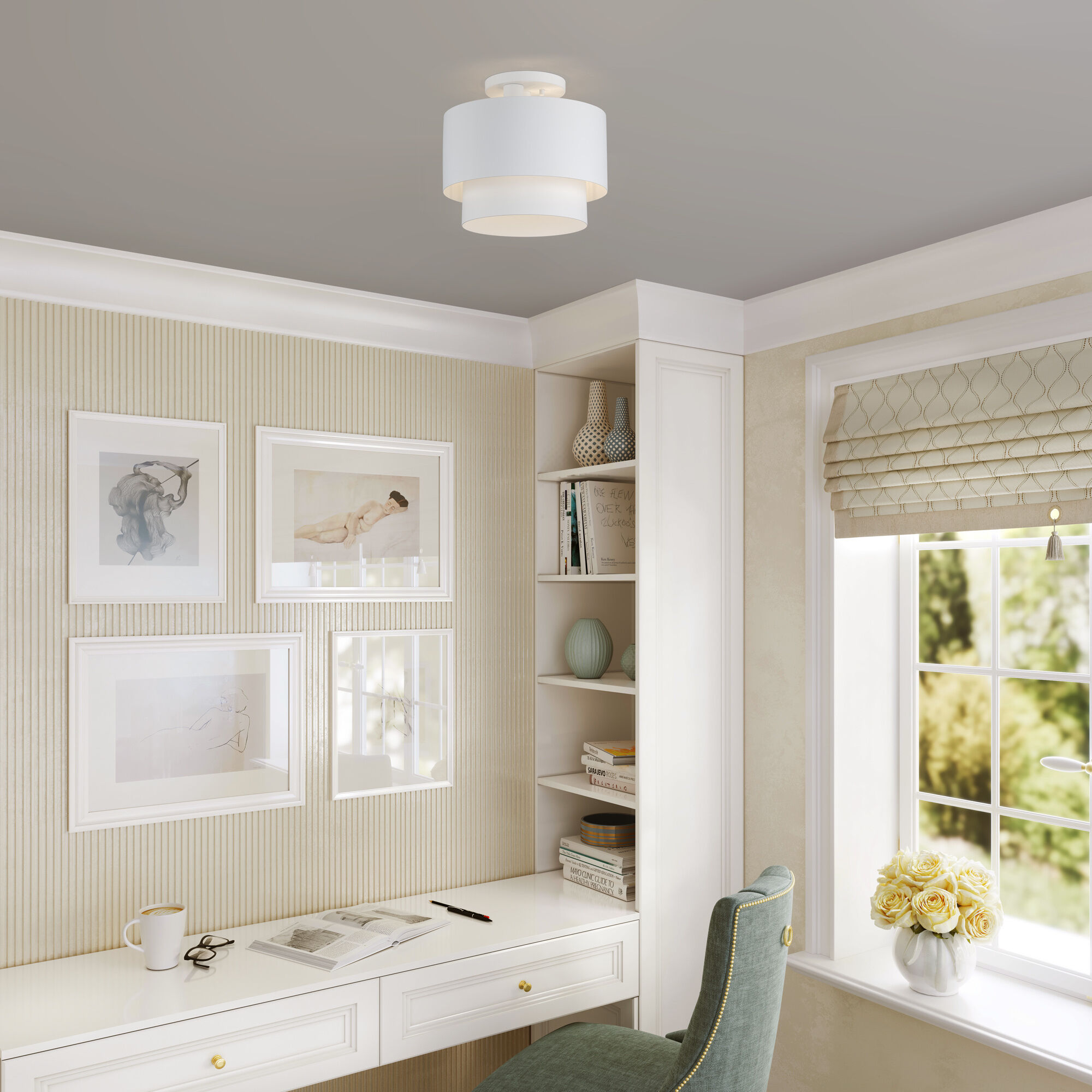 Zolana 2 Light 12 inch White Semi Flush Mount Ceiling Light, Medium