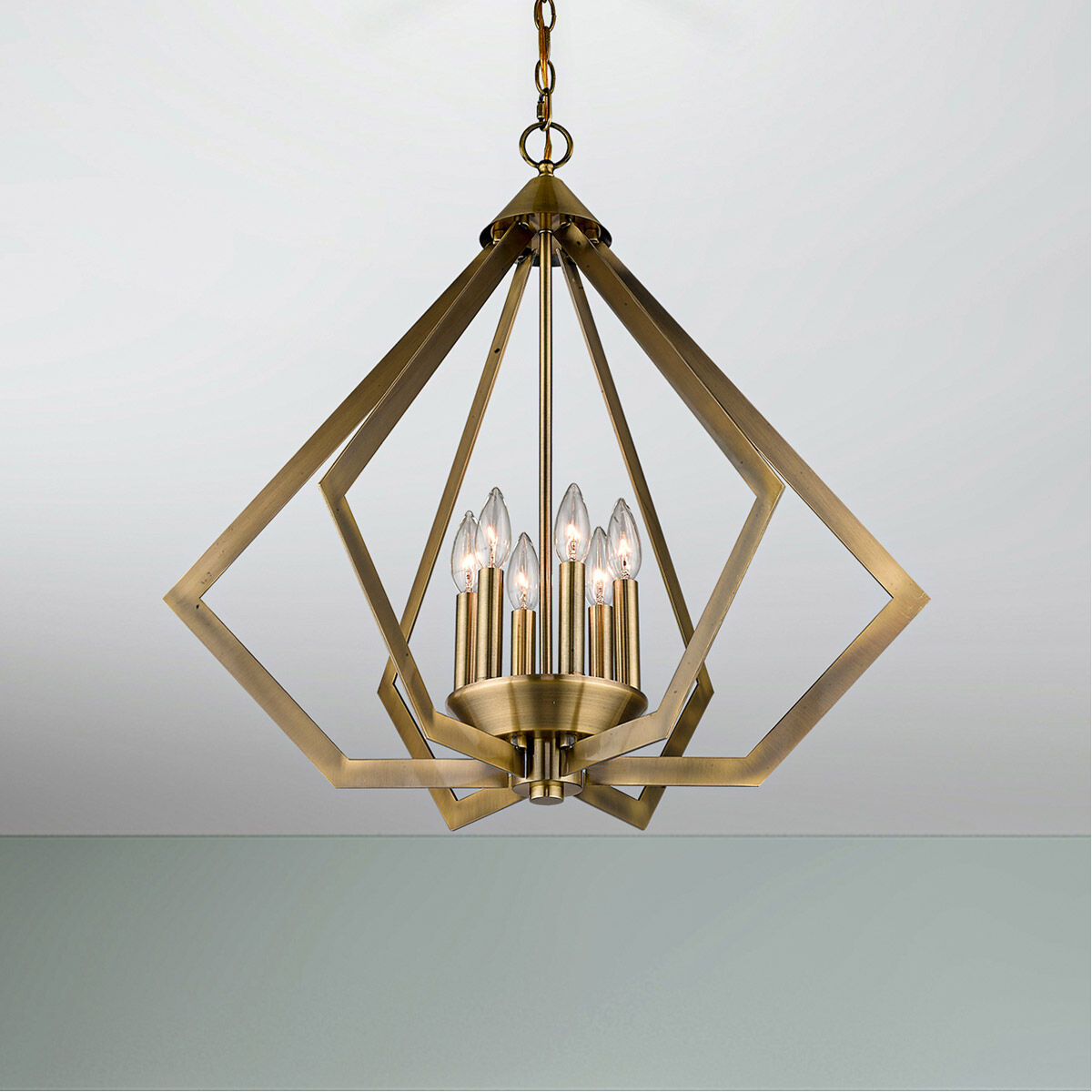 Prism 6 Light 26 inch Antique Brass Chandelier Ceiling Light
