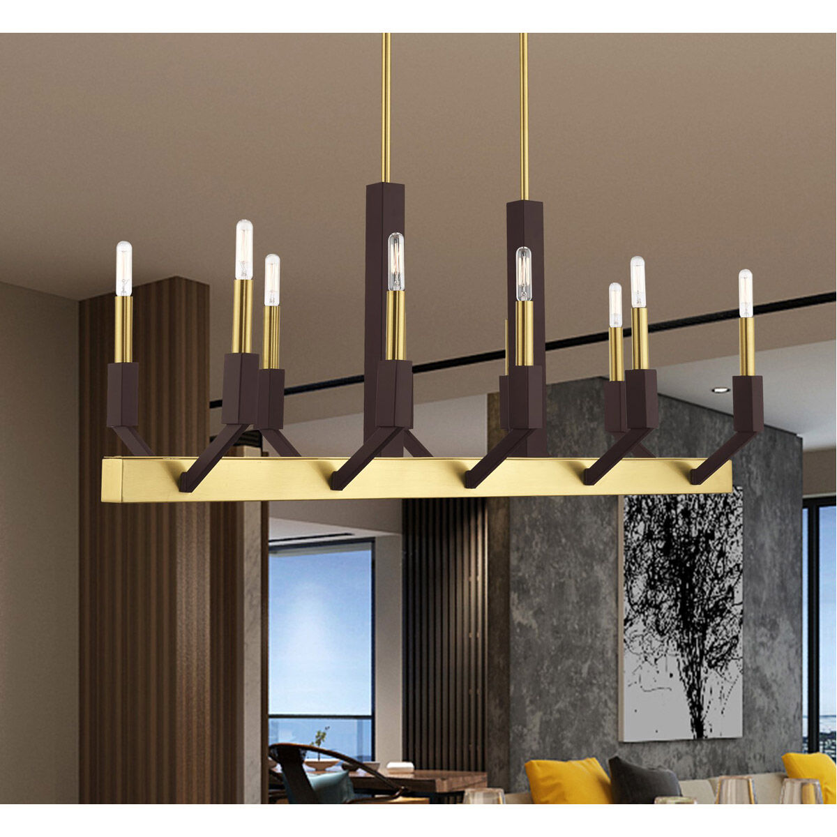 Beckett 10 Light 40 inch Satin Brass & Bronze Linear Chandelier Ceiling Light