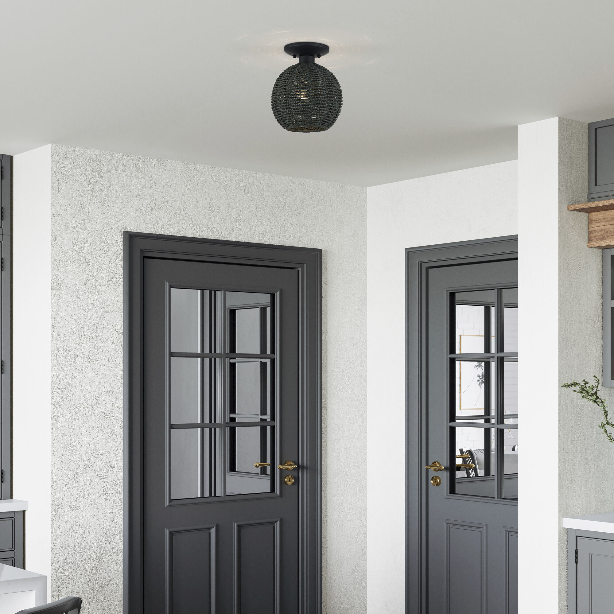 Deluna 1 Light 8 inch Black Semi Flush Mount Ceiling Light, Small