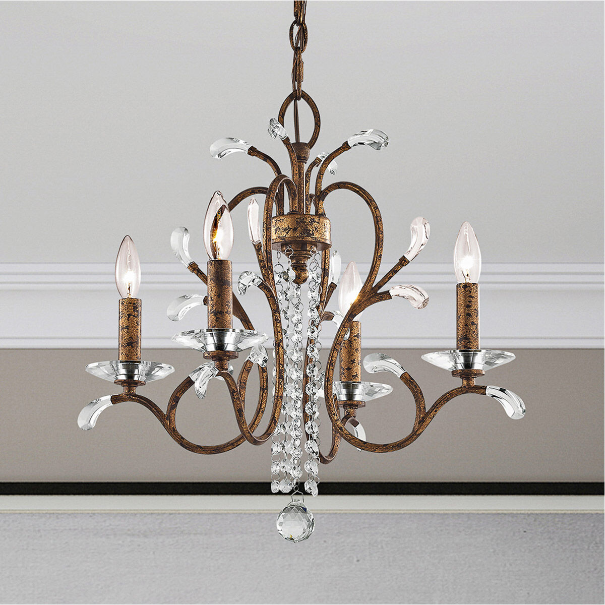 Serafina 4 Light 20 inch Hand Applied Venetian Golden Bronze Mini Chandelier Ceiling Light