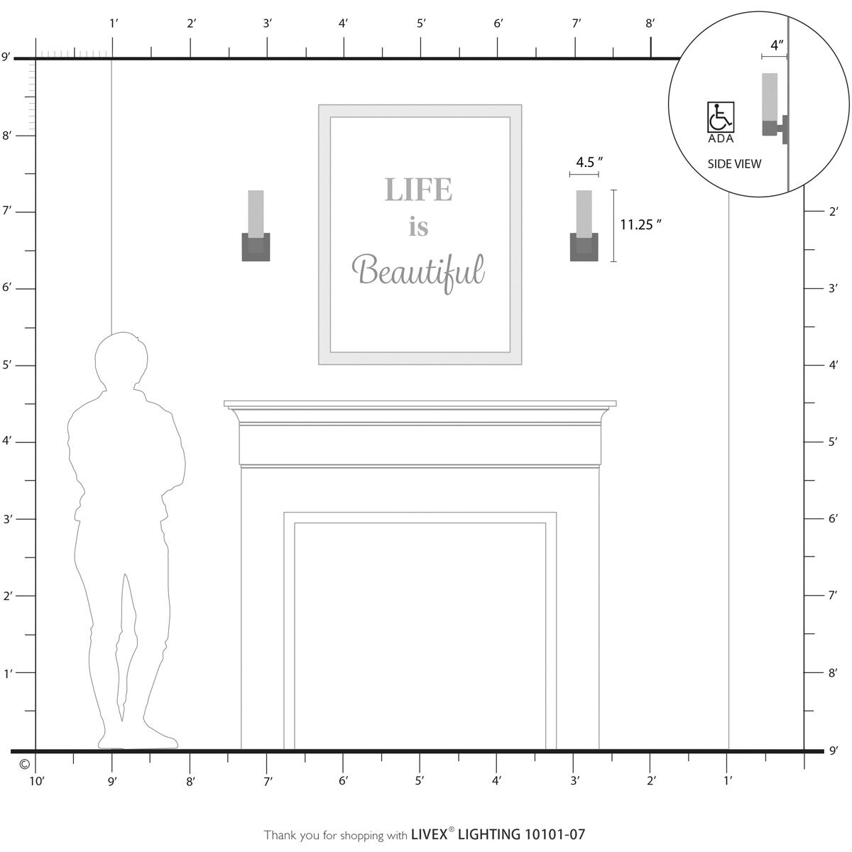 Aero ADA Wall Sconce Wall Light in Bronze with Antique Brass Accent