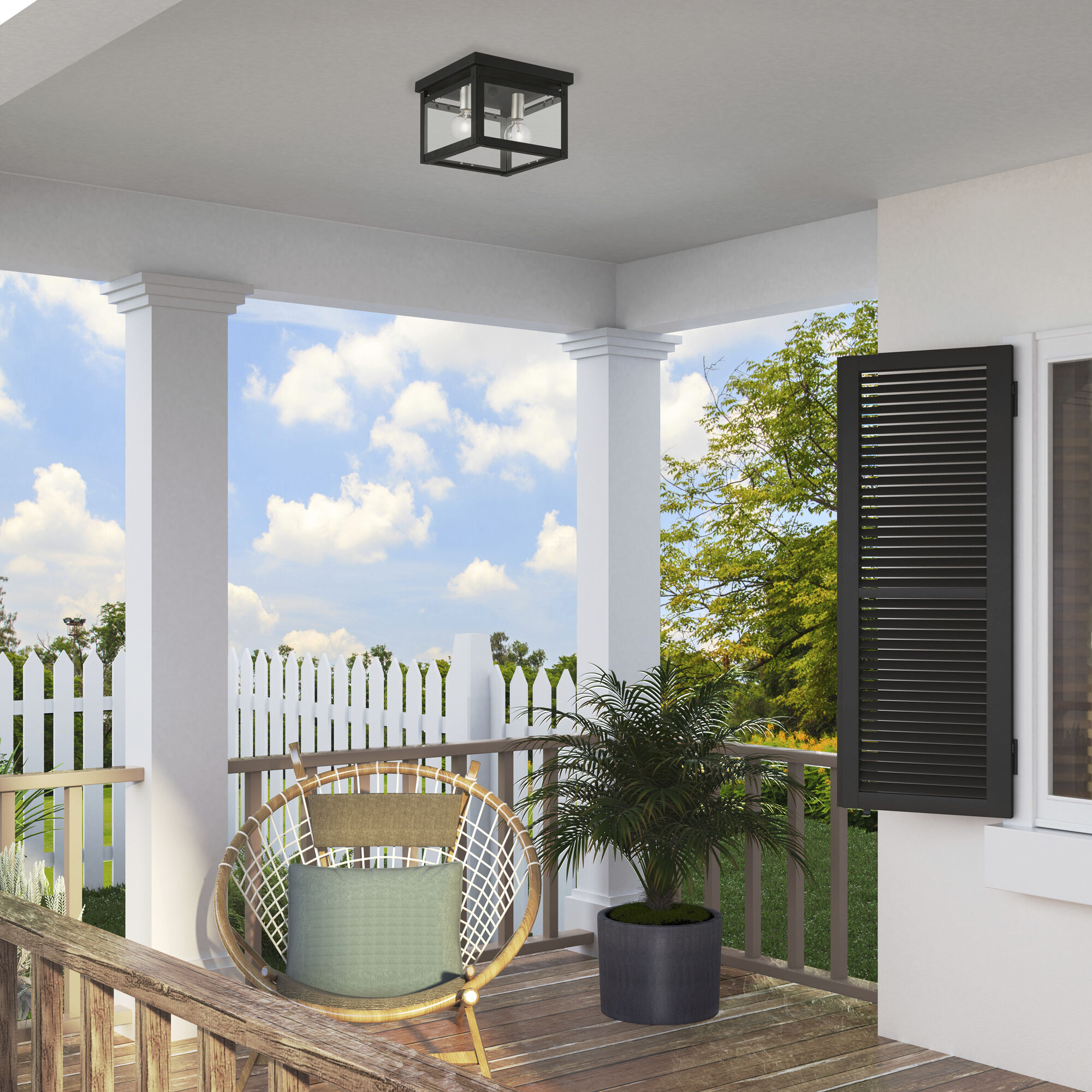 Milford 2 Light 8 inch Black with Brushed Nickel Finish Candles Flush Mount Ceiling Light, Square