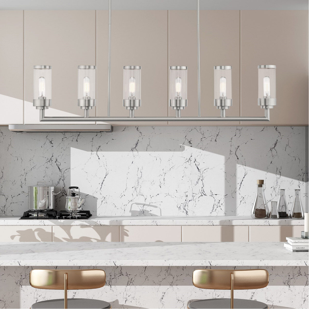 Hillcrest 6 Light 48 inch Brushed Nickel Linear Chandelier Ceiling Light