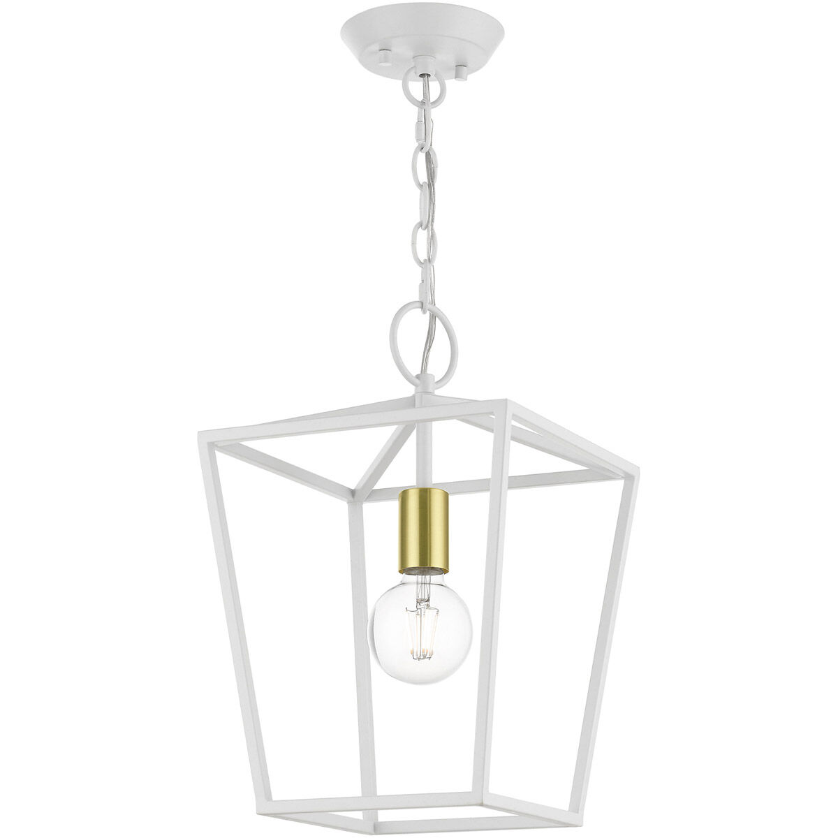 Devone 1 Light 10 inch White with Satin Brass Accent Pendant Lantern Ceiling Light