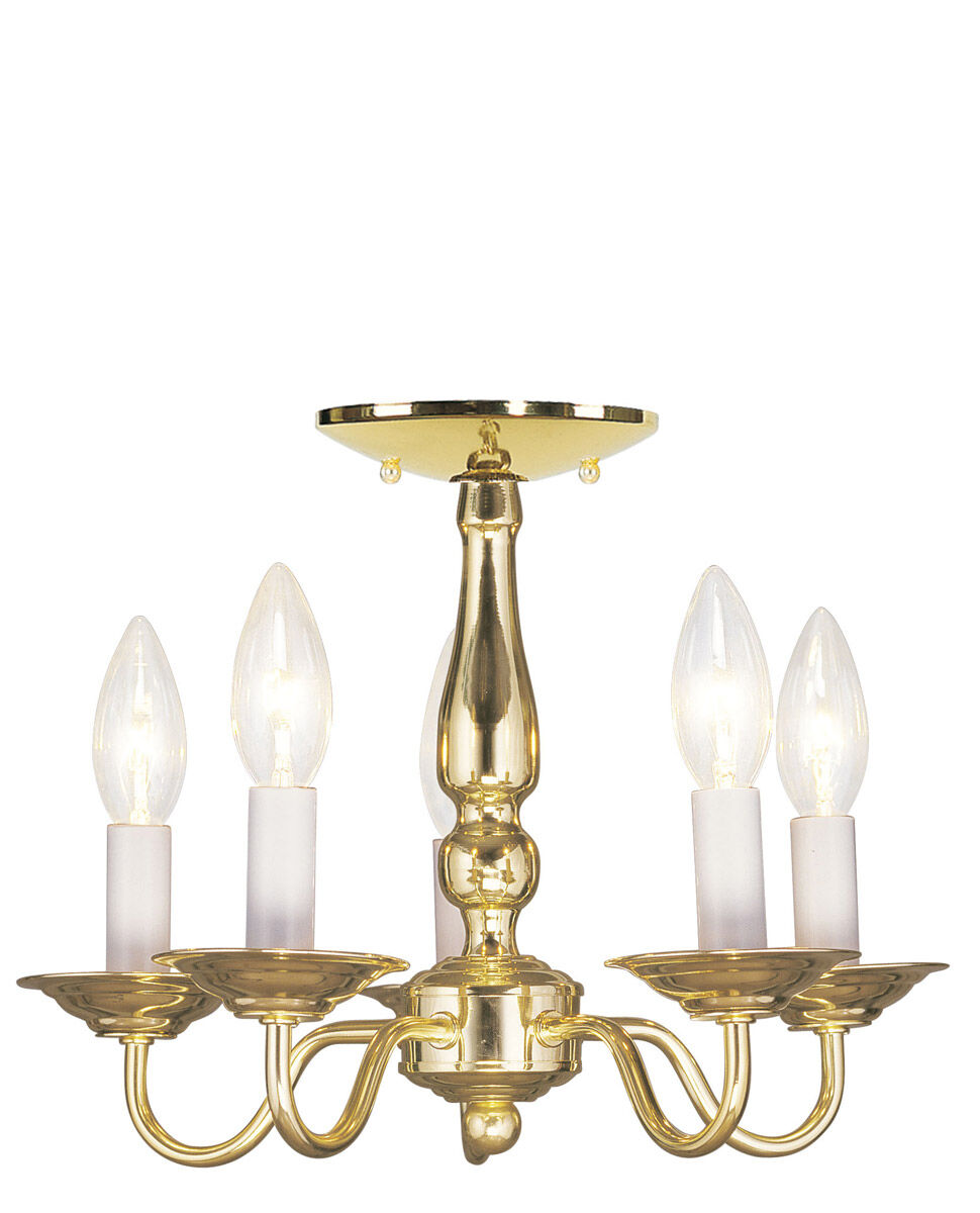 Williamsburgh 5 Light 13 inch Polished Brass Convertible Mini Chandelier/Ceiling Mount Ceiling Light