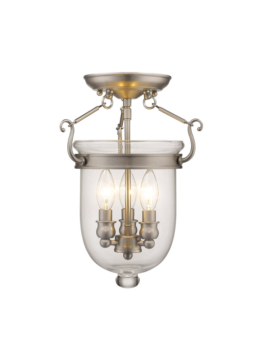 Jefferson 3 Light 10 inch Brushed Nickel Semi-Flush Mount Ceiling Light