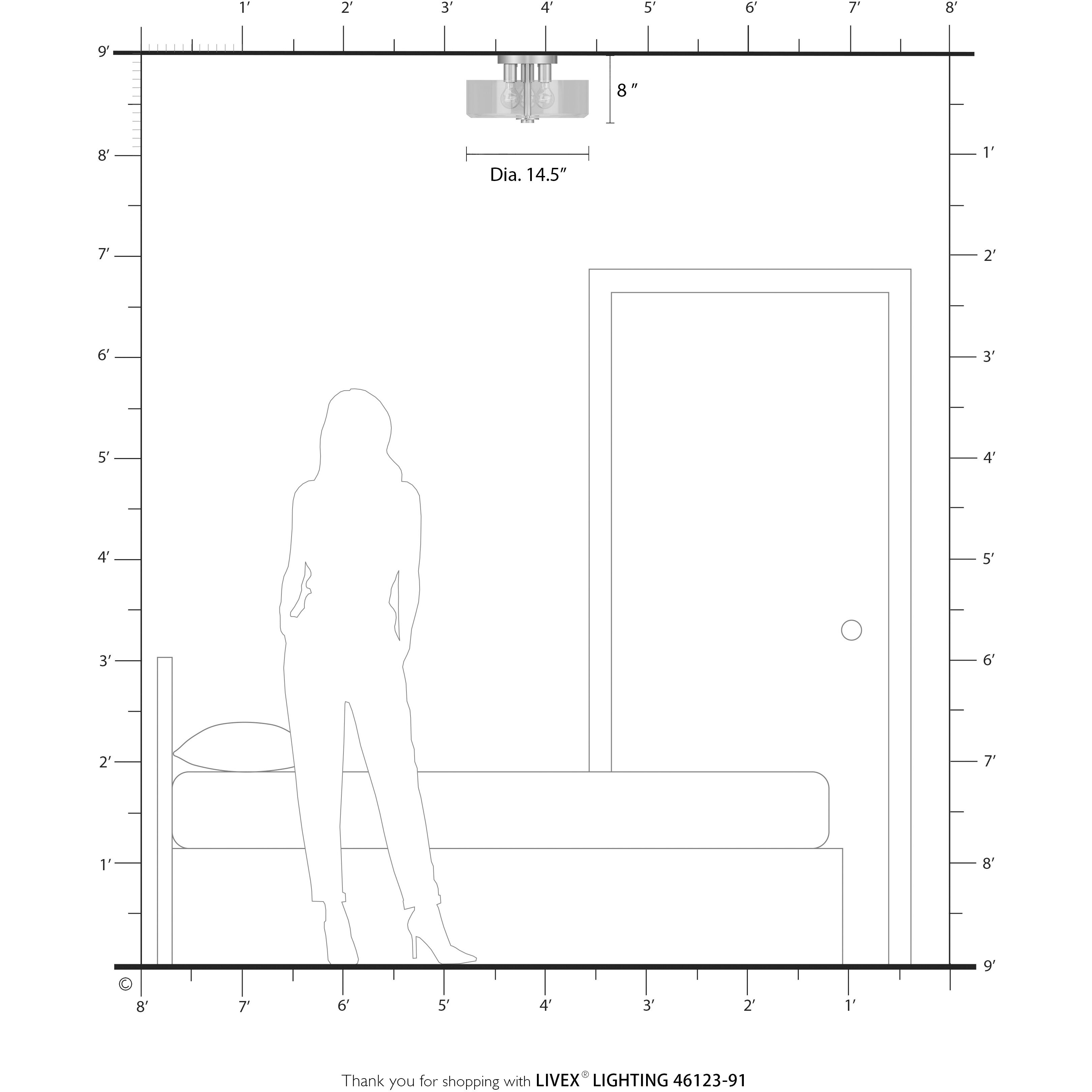 Whitworth 3 Light 14.5 inch Brushed Nickel Semi-Flush Ceiling Light
