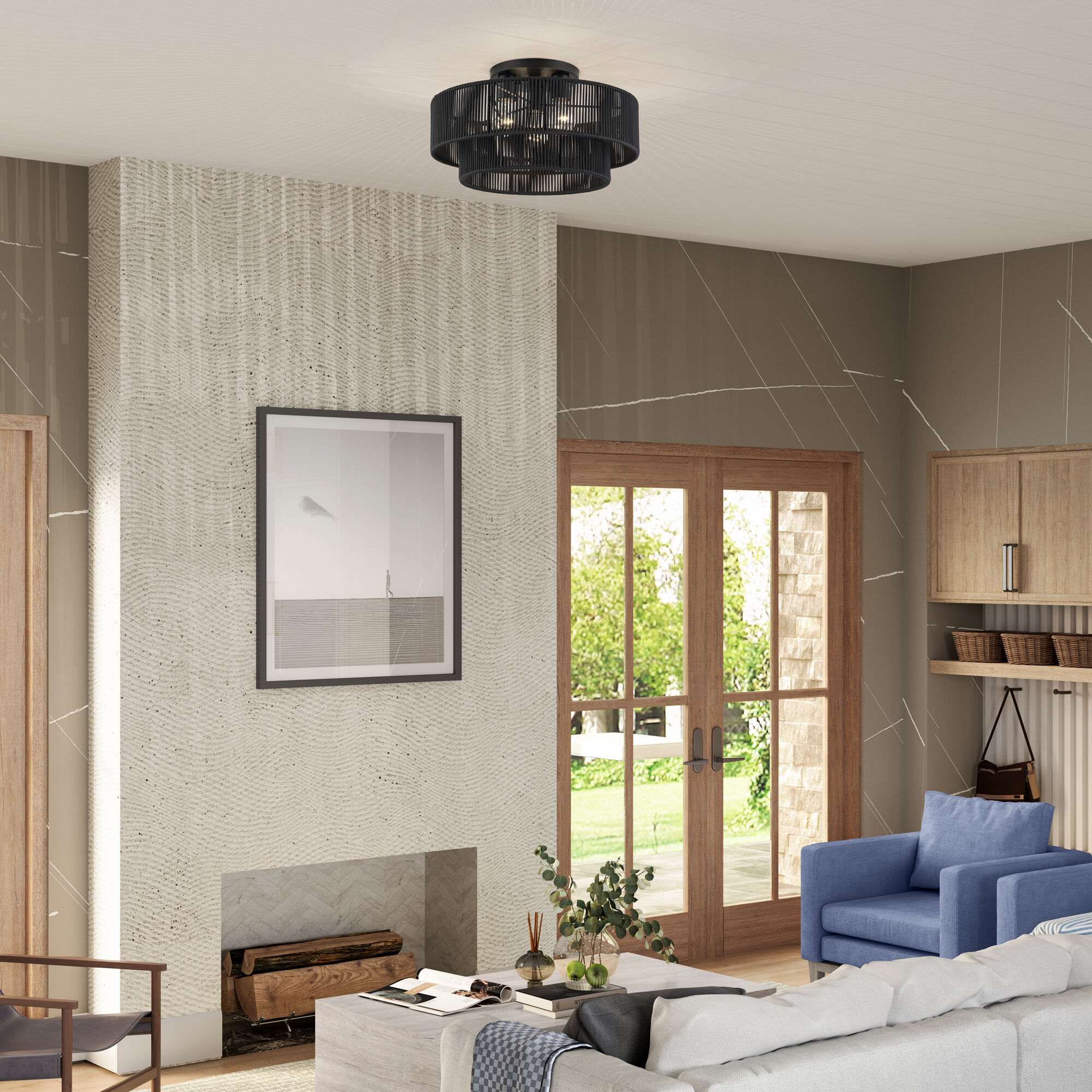 Acordia 3 Light 18 inch Black Semi Flush Mount Ceiling Light, Large