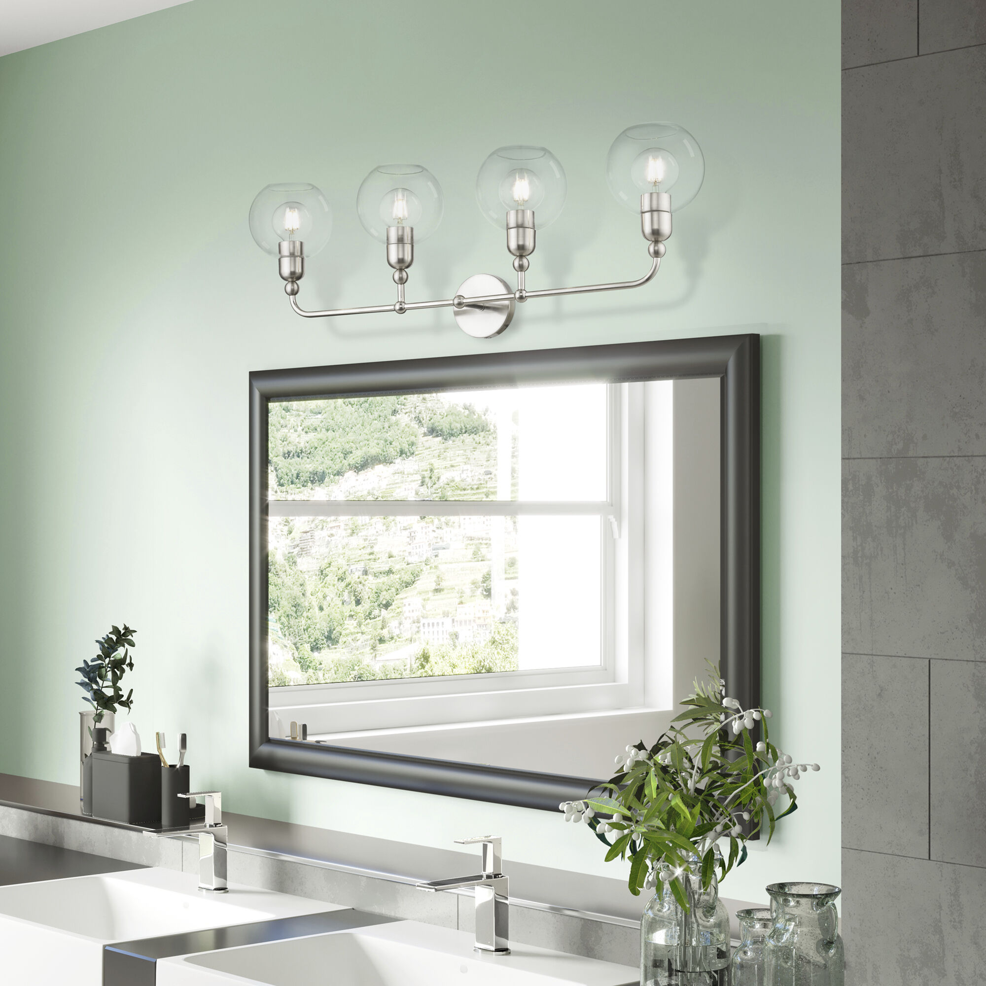 Downtown 4 Light 36 inch Brushed Nickel Vanity Sconce Wall Light, Large, Sphere