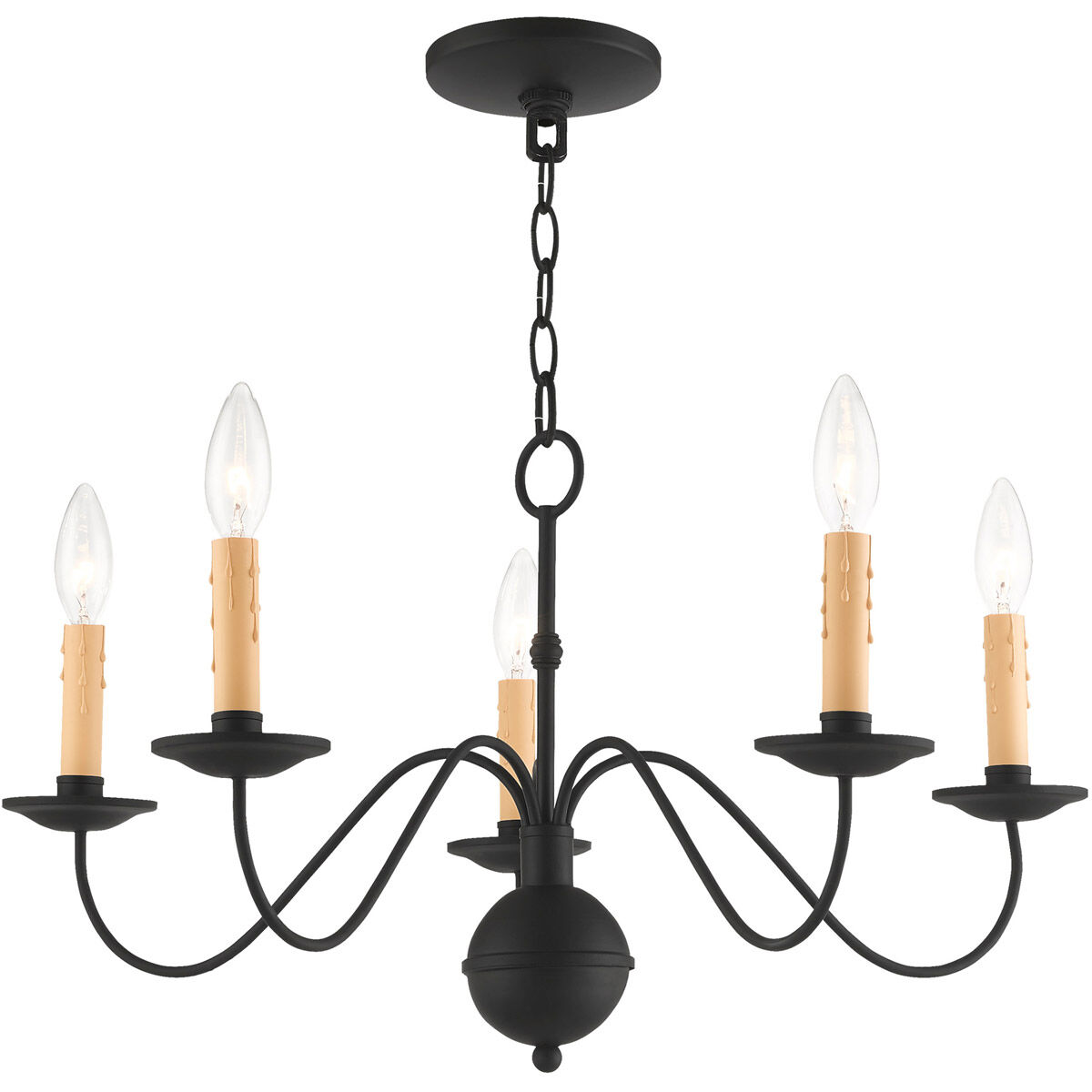 Heritage 5 Light 24 inch Black Chandelier Ceiling Light