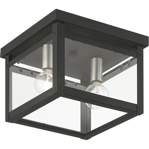 Milford 2 Light 8 inch Black with Brushed Nickel Finish Candles Flush Mount Ceiling Light, Square