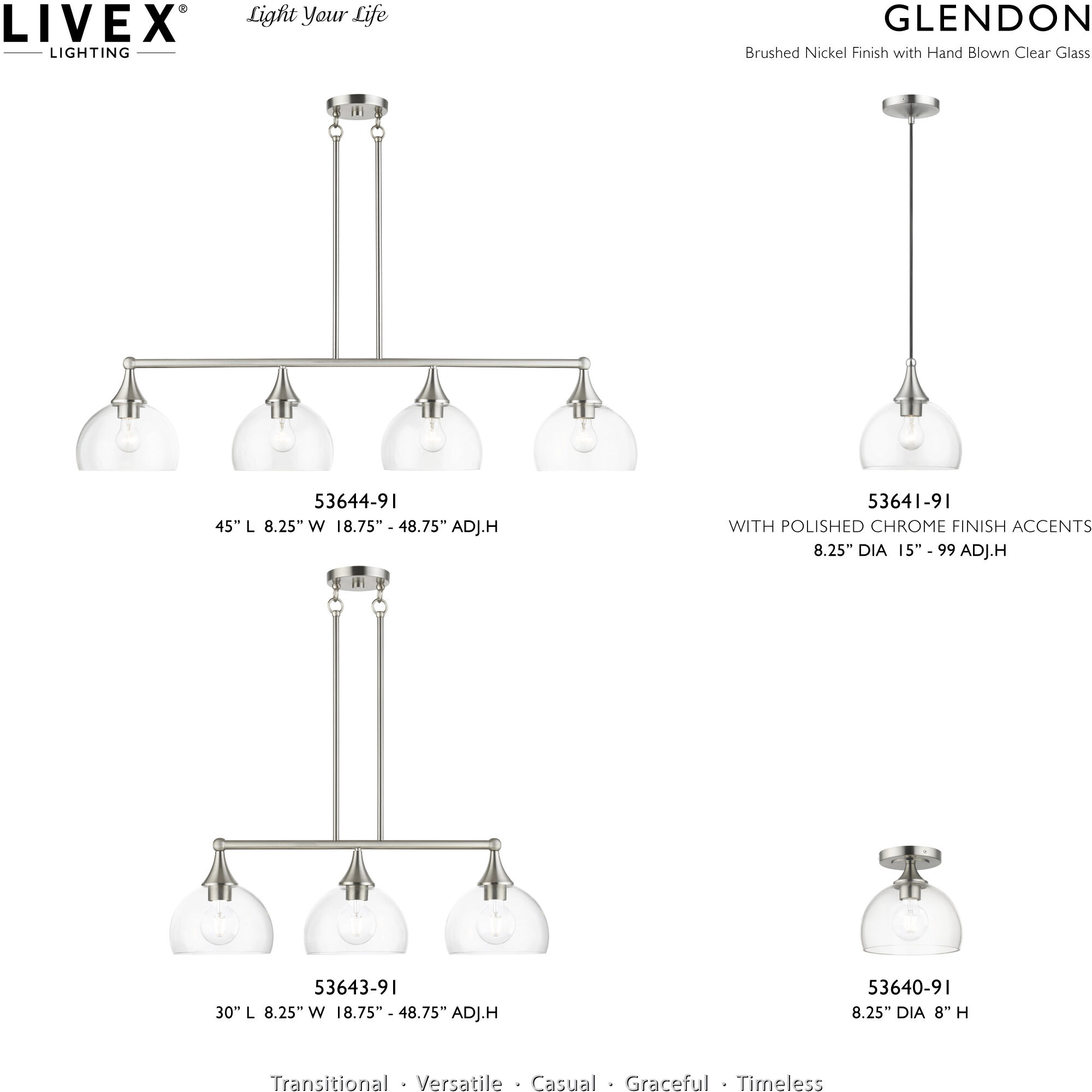 Glendon 1 Light 8.25 inch Brushed Nickel Semi-Flush Ceiling Light