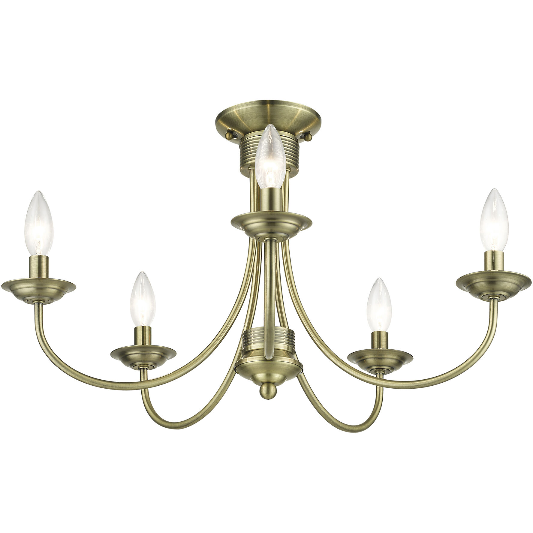 Estate 5 Light 24 inch Antique Brass Semi Flush Mount Ceiling Light, Large