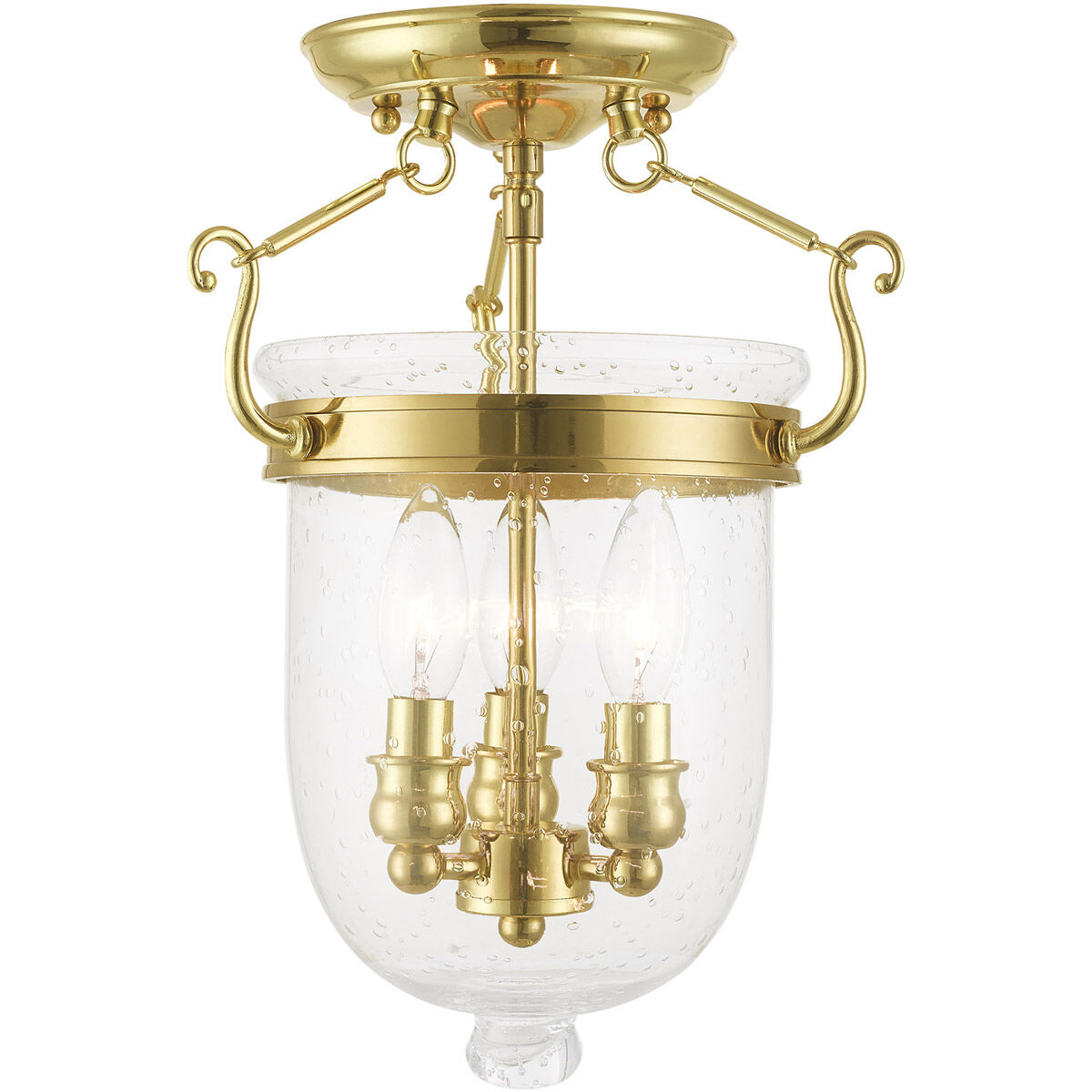 Jefferson 3 Light 10 inch Polished Brass Semi-Flush Mount Ceiling Light