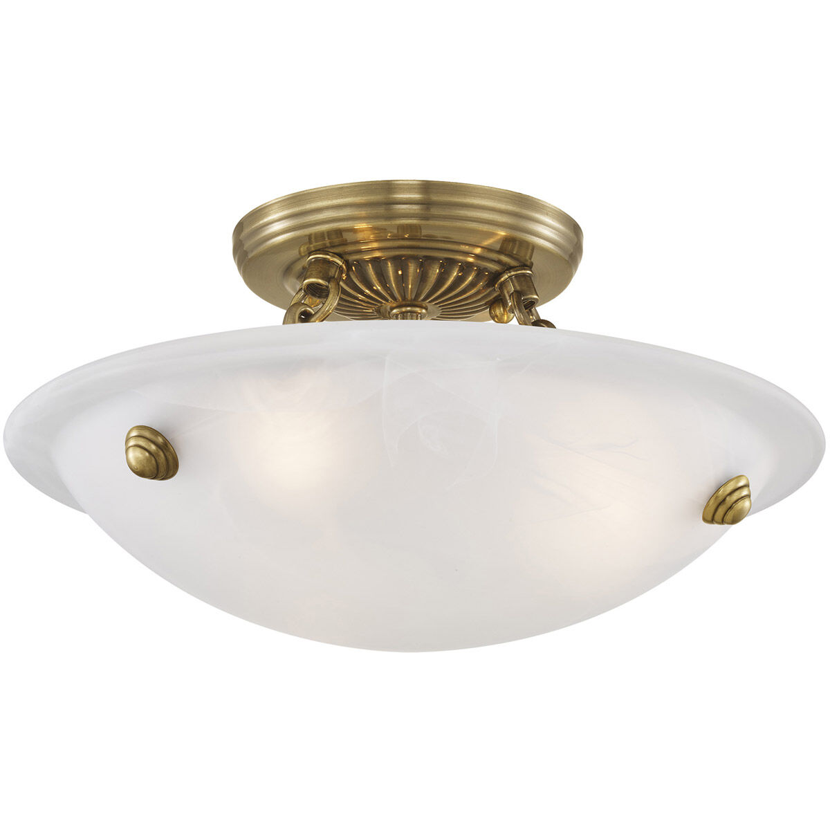 Oasis 3 Light 12 inch Antique Brass Semi-Flush Mount Ceiling Light