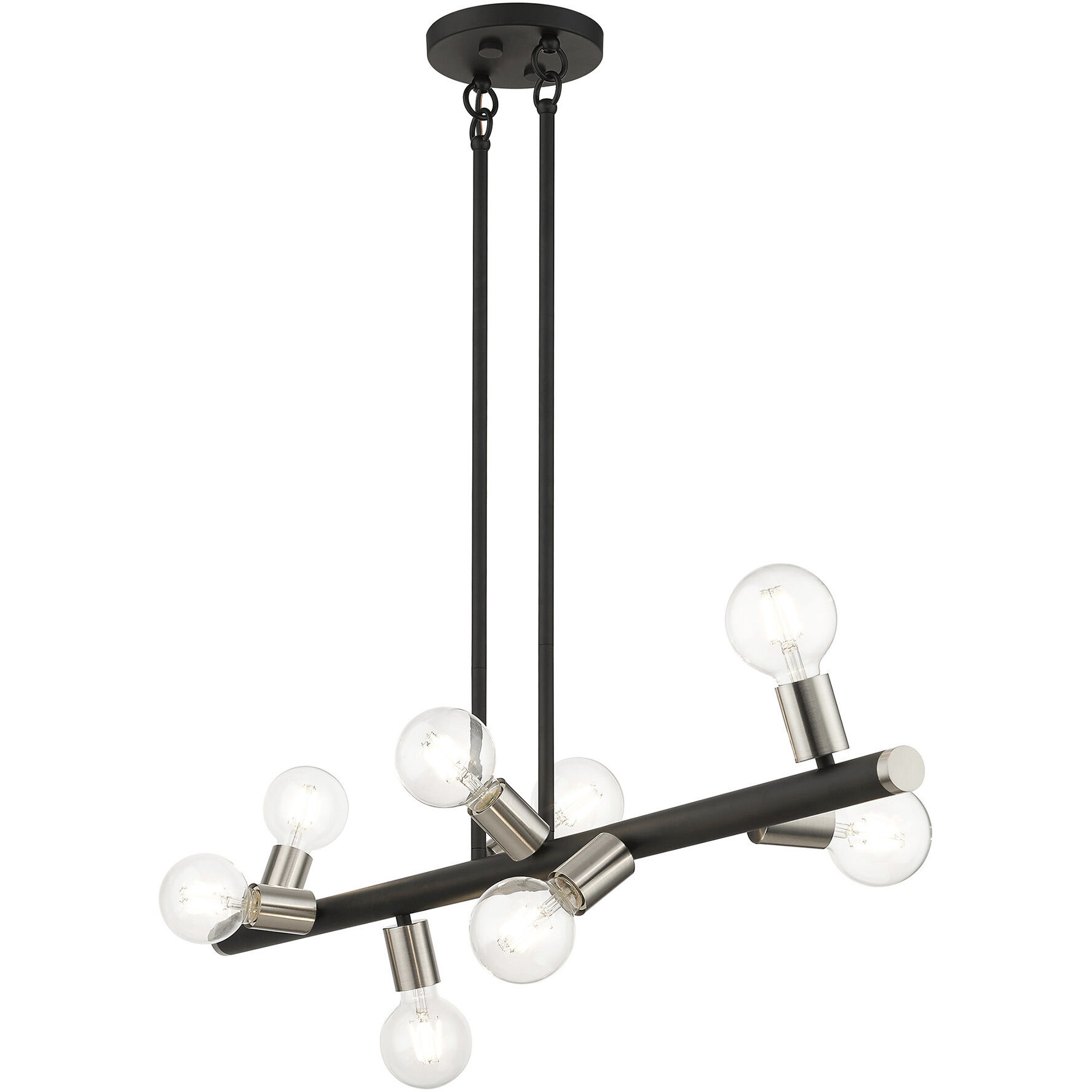 Bannister 8 Light 42 inch Black with Brushed Nickel Accents Linear Chandelier Ceiling Light, Large