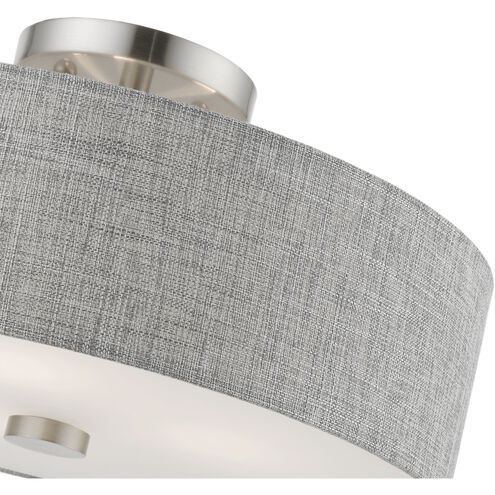 Dakota 3 Light 15 inch Brushed Nickel with Shiny White Accents Semi-Flush Ceiling Light