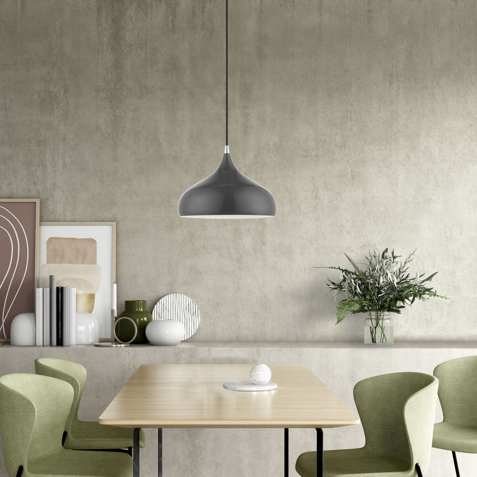 Amador 1 Light 12 inch Shiny Dark Gray with Polished Chrome Accents Pendant Ceiling Light