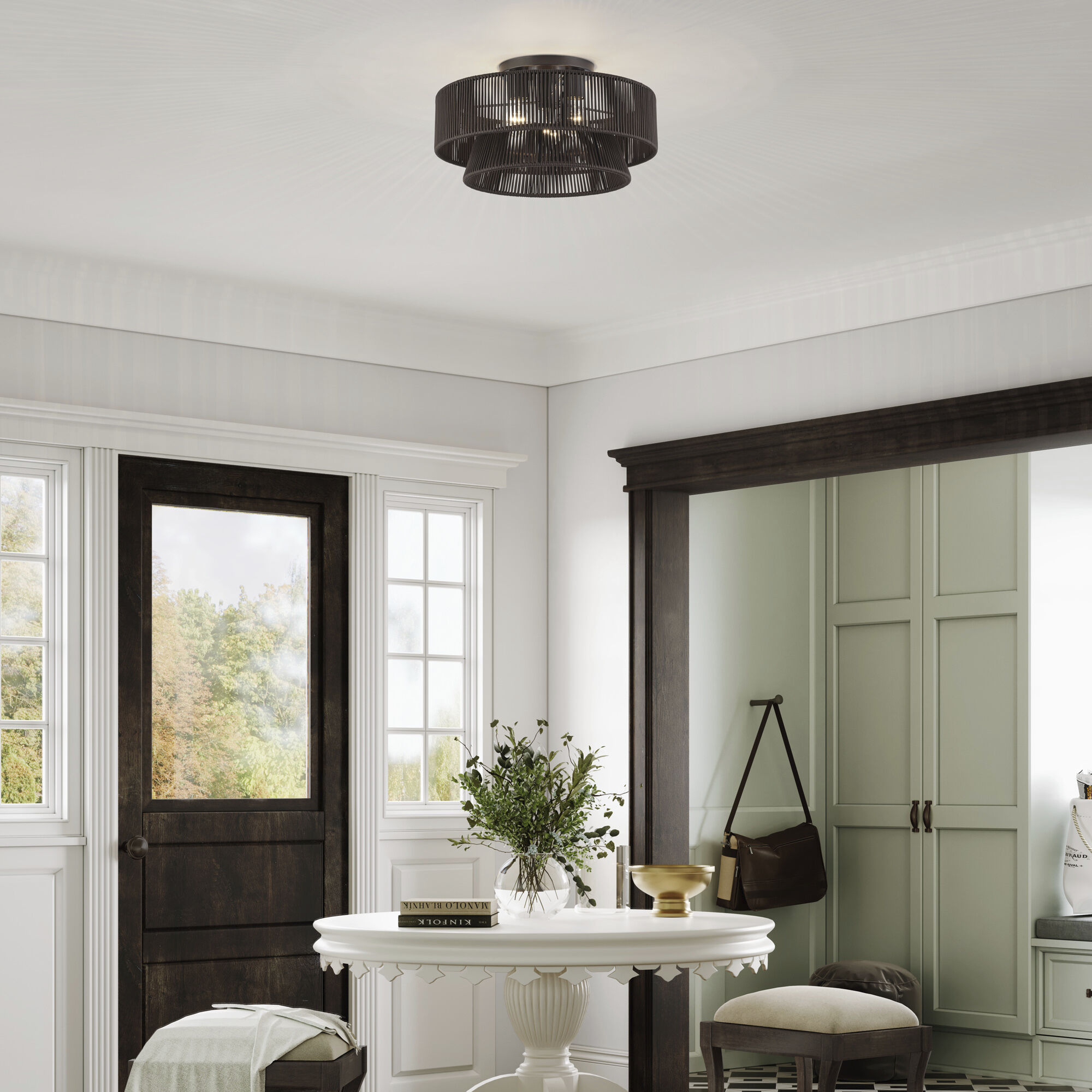 Florell 3 Light 18 inch English Bronze Semi Flush Mount Ceiling Light, Large