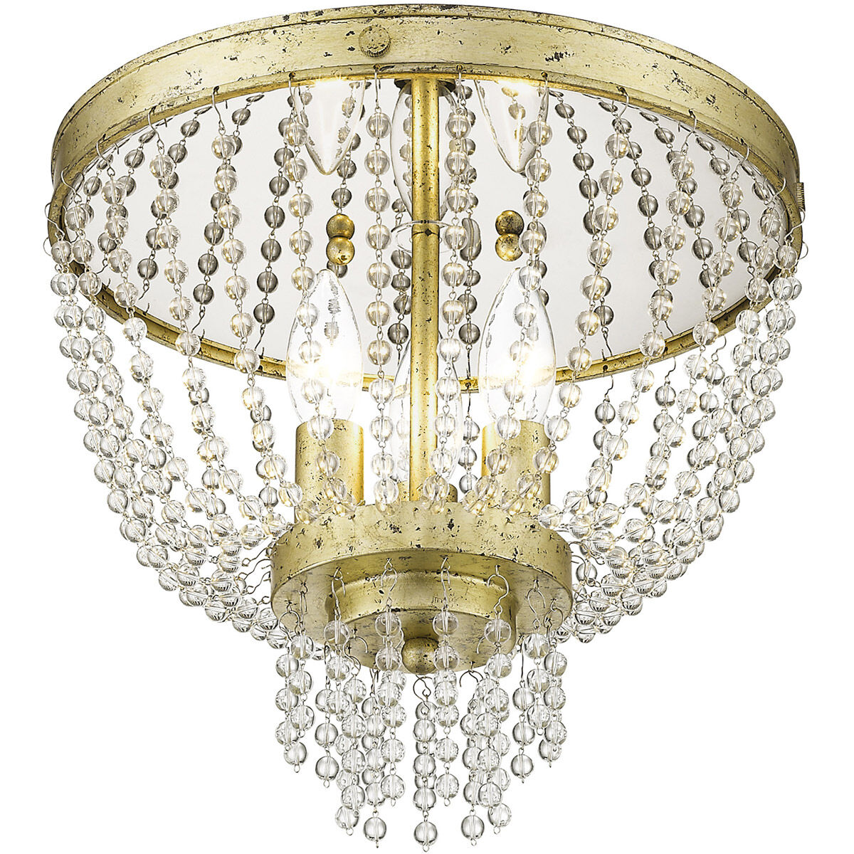Valentina 3 Light 12 inch Hand Applied Winter Gold Flush Mount Ceiling Light