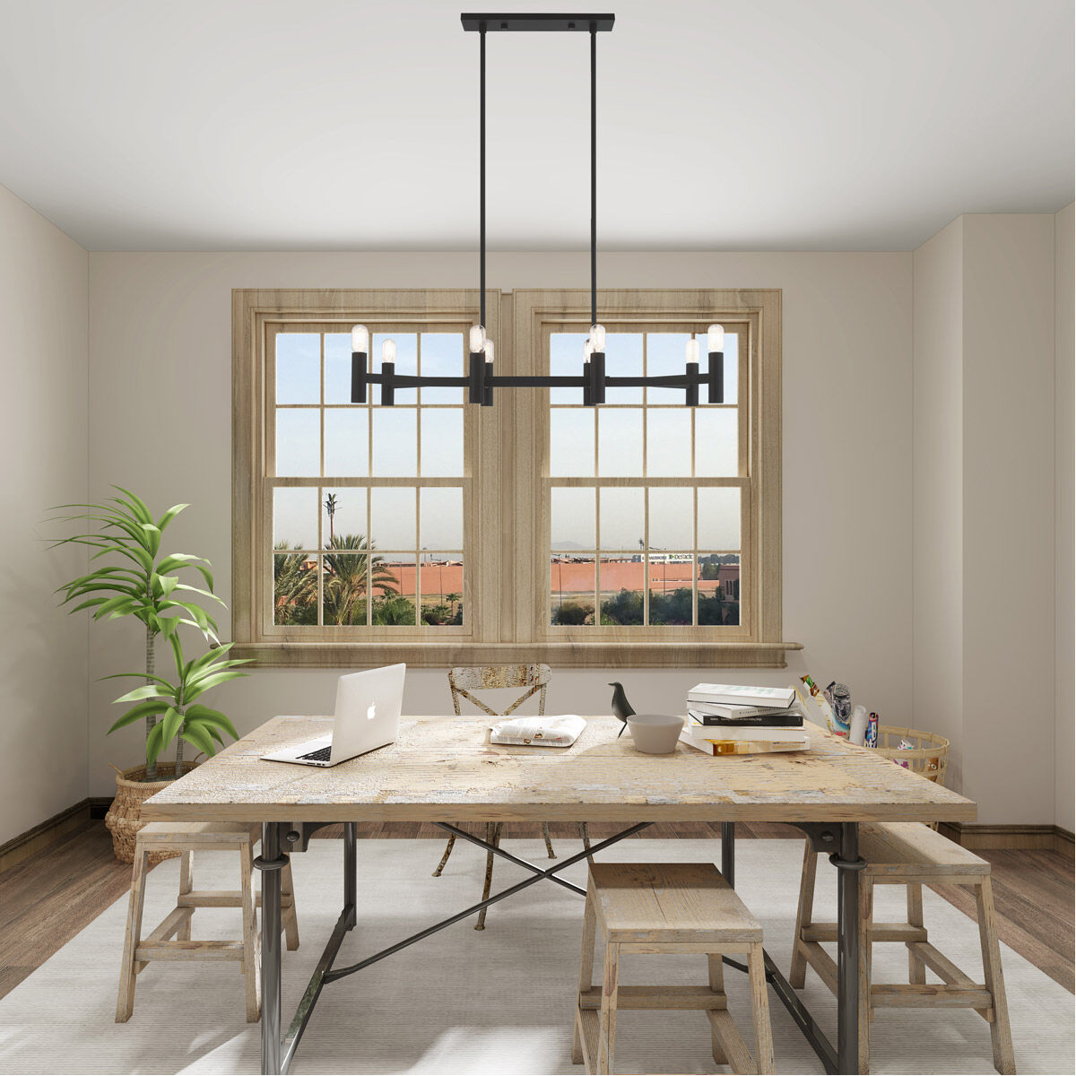 Copenhagen 8 Light 40 inch Black Linear Chandelier Ceiling Light