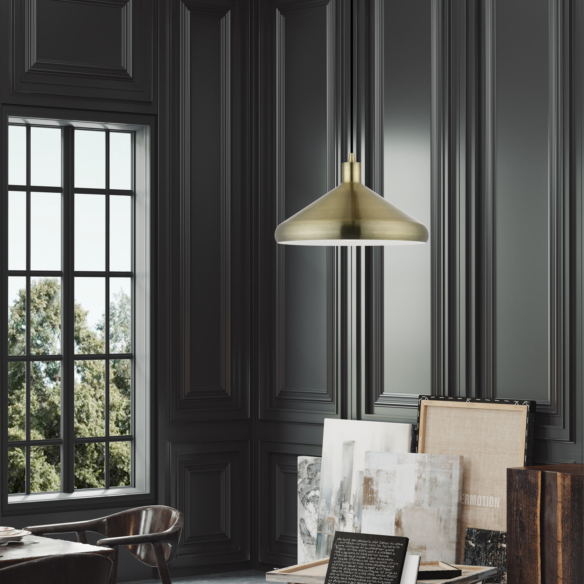 Geneva 1 Light 15 inch Antique Brass Pendant Ceiling Light