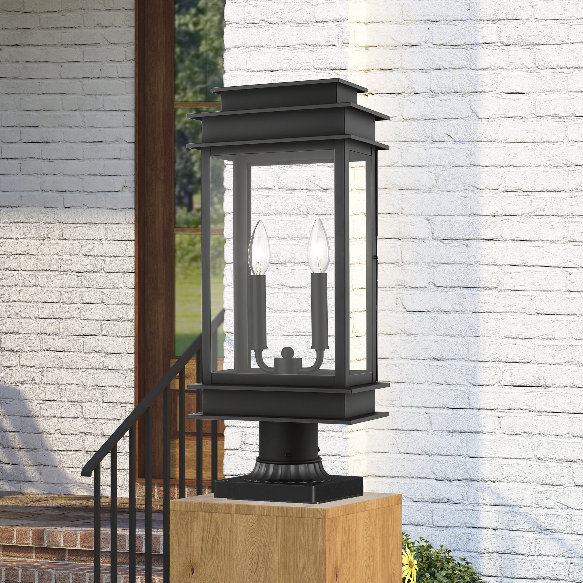 Princeton 2 Light 21 inch Black with Polished Chrome Outdoor Post Top Lantern, Large