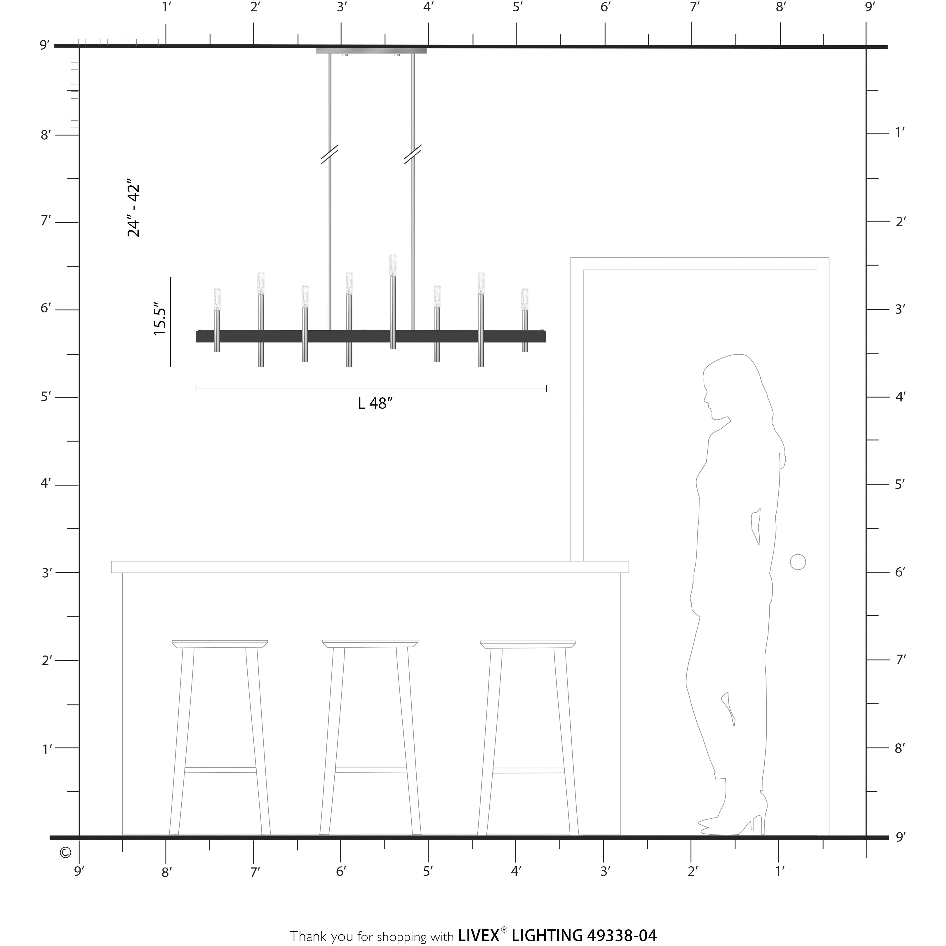 Denmark 8 Light 48 inch Black with Brushed Nickel Accents Linear Chandelier Ceiling Light