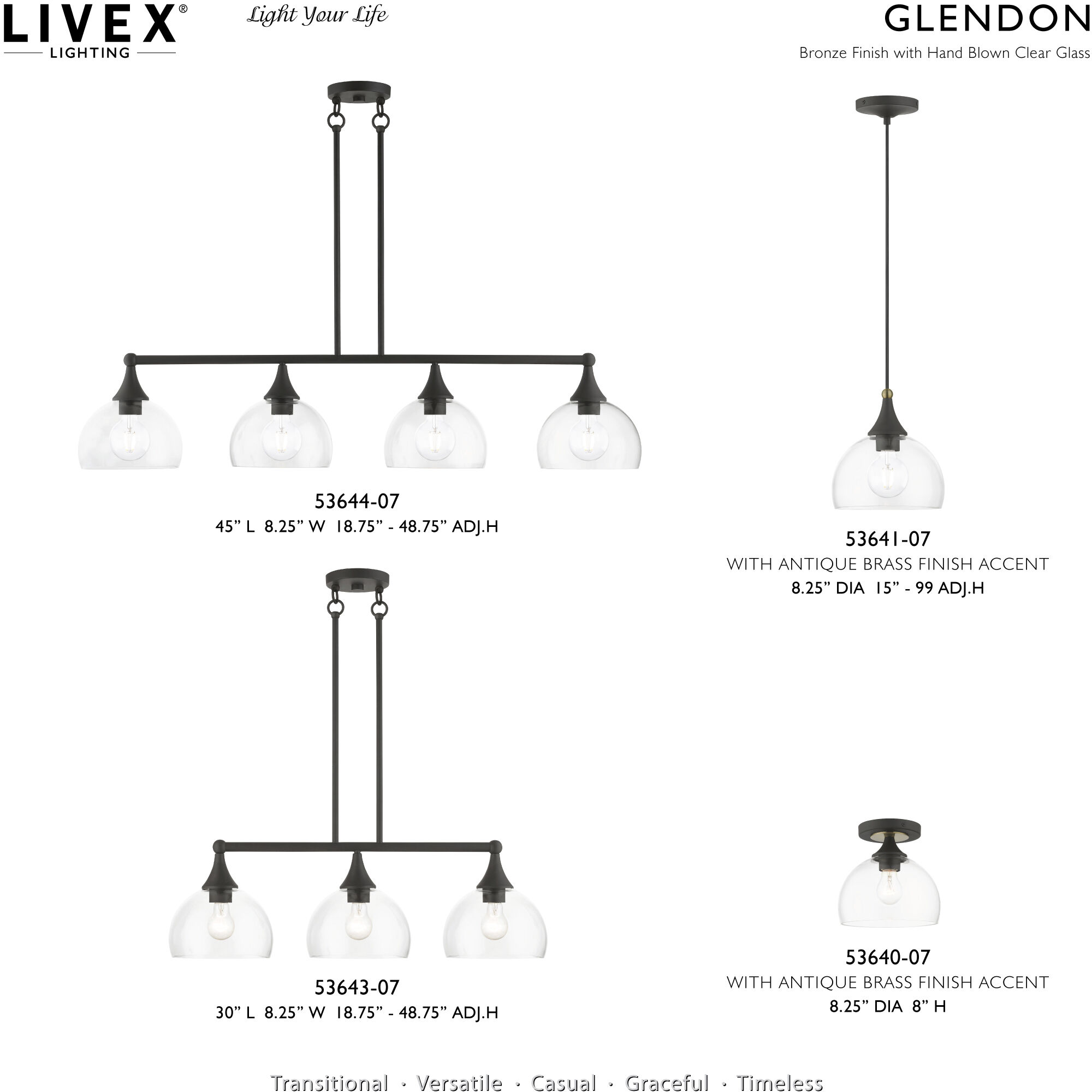 Glendon 3 Light 30 inch Bronze Linear Chandelier Ceiling Light
