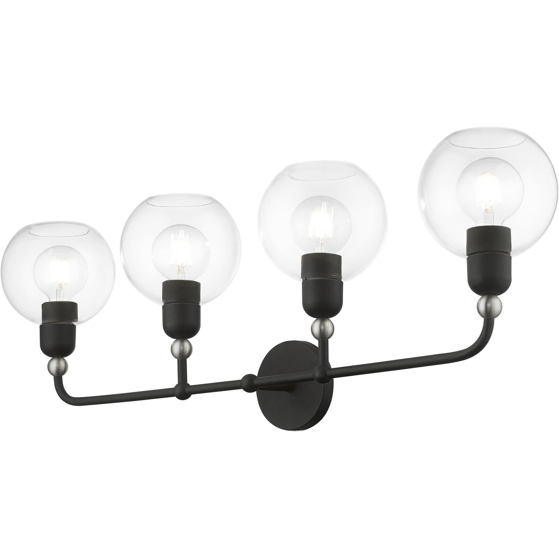 Downtown 4 Light 36 inch Black with Brushed Nickel Accents Vanity Sconce Wall Light, Large, Sphere